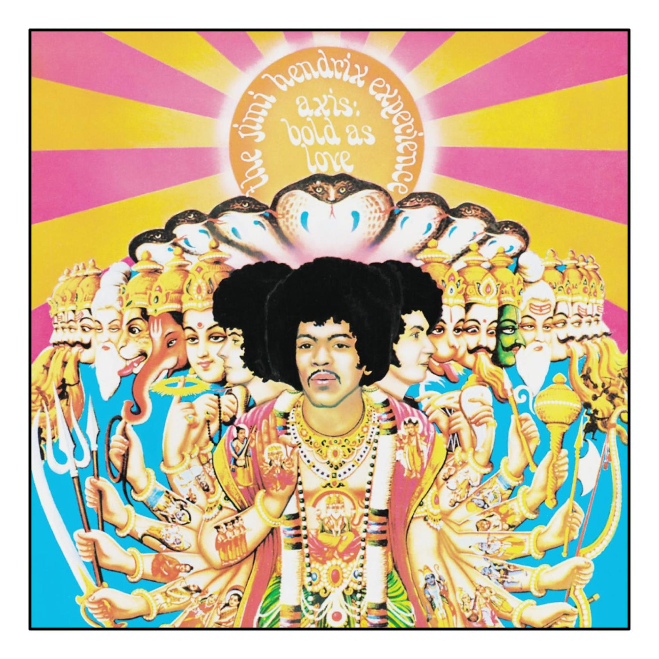 Okładka albumu. Obraz Jimiego Hendrixa, z wieloma ramionami i twarzami, otoczony okrągłym wzorem.
