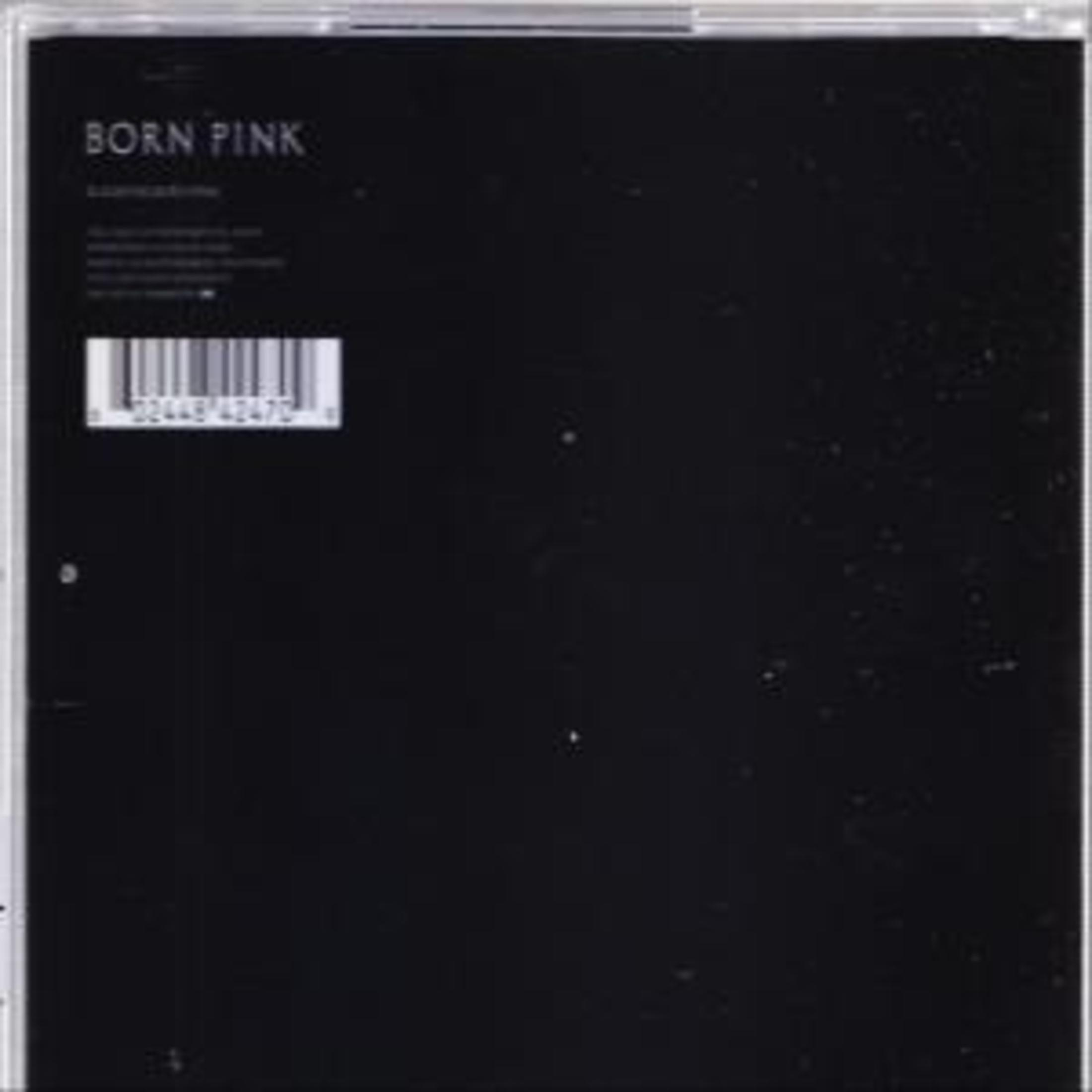 A black album cover with a white barcode and text that says 'BORN PINK'.
