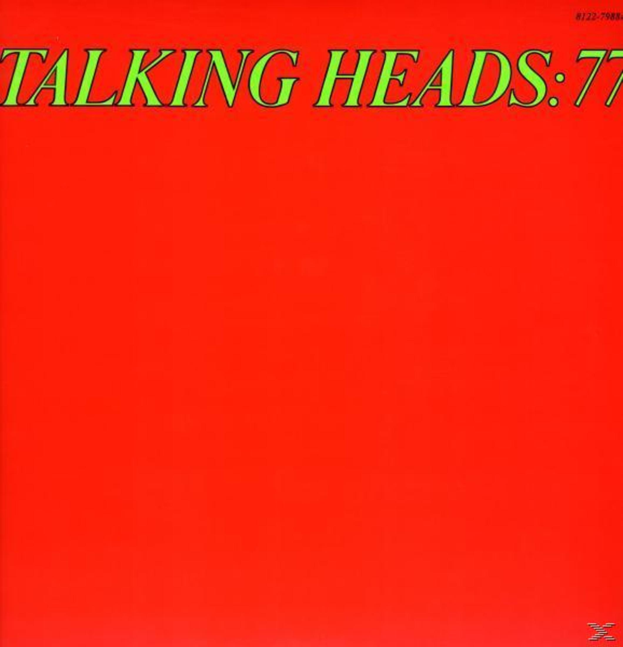 Sfondo rosso con testo verde: "TALKING HEADS: 77" in alto. Nessun altro dettaglio.