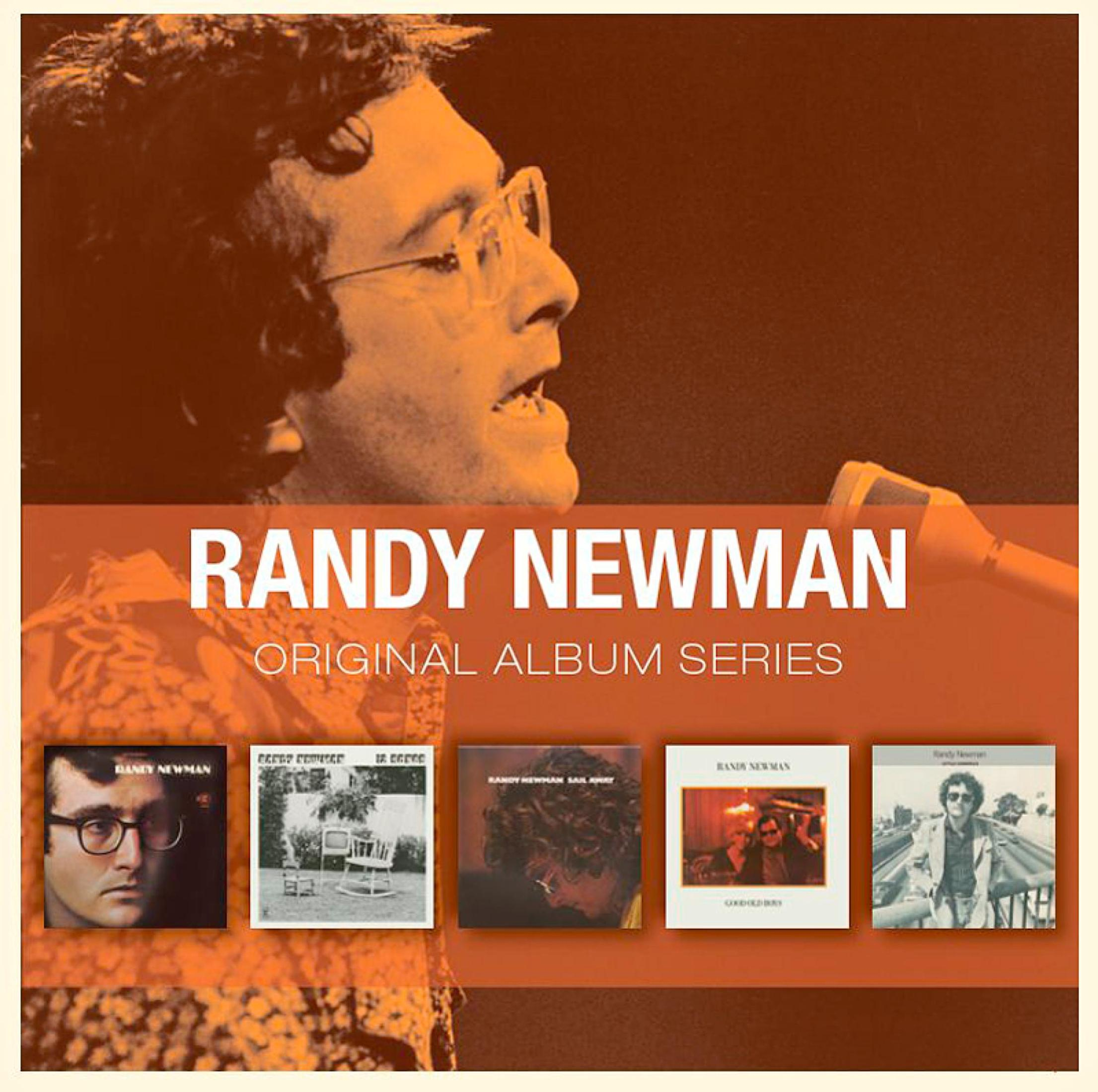 Copertina dell'album di Randy Newman. Vengono visualizzate diverse copertine di album, insieme al volto dell'artista.