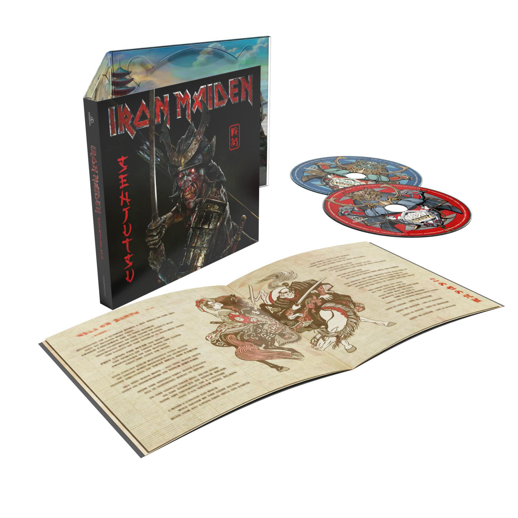 Artwork dell'album con un libro aperto, CD e scatola. L'artwork mostra un samurai e l'album si intitola 'Senjutsu'.