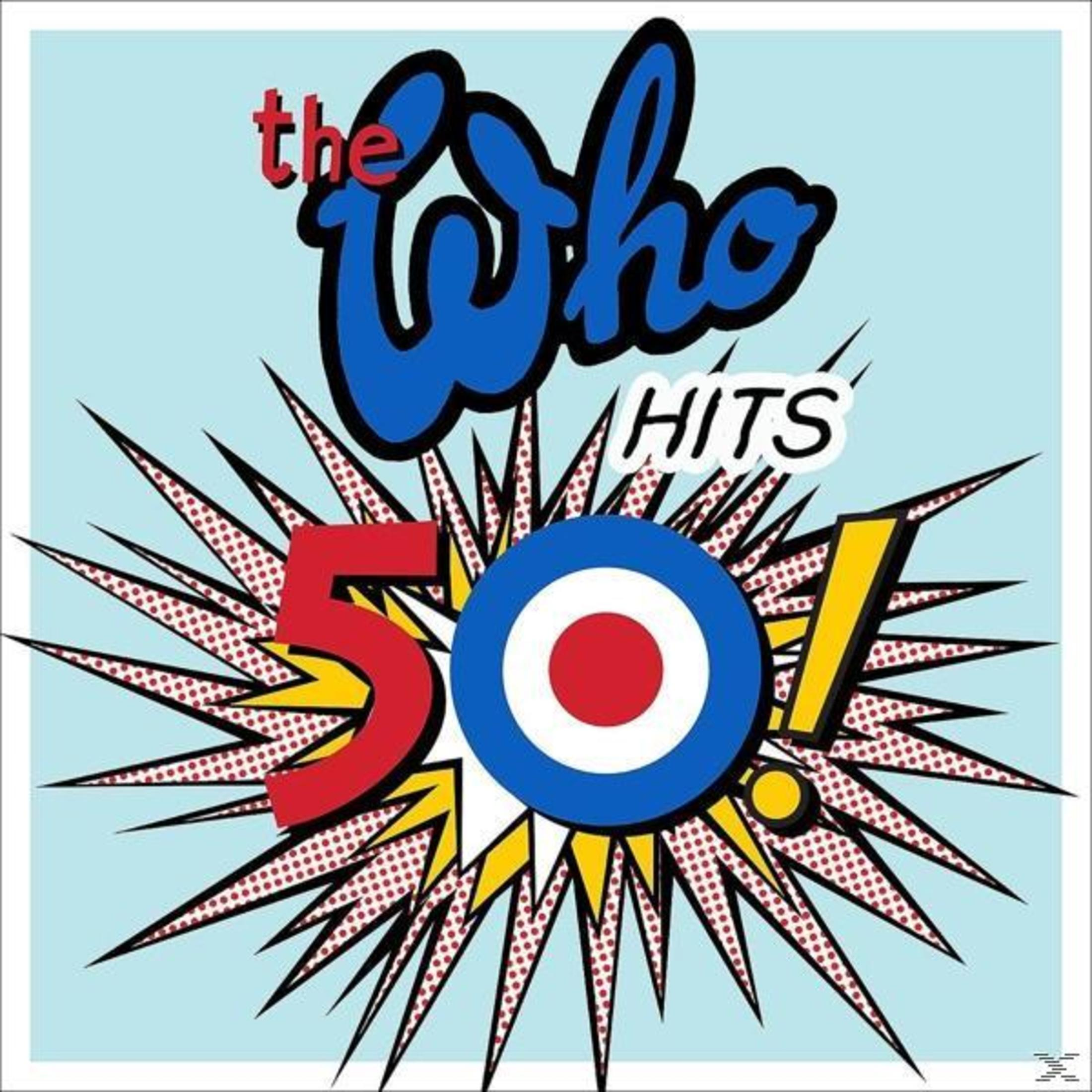Copertina dell'album The Who. C'è il nome della band in blu, la parola HITS e il numero 50 con un bersaglio.