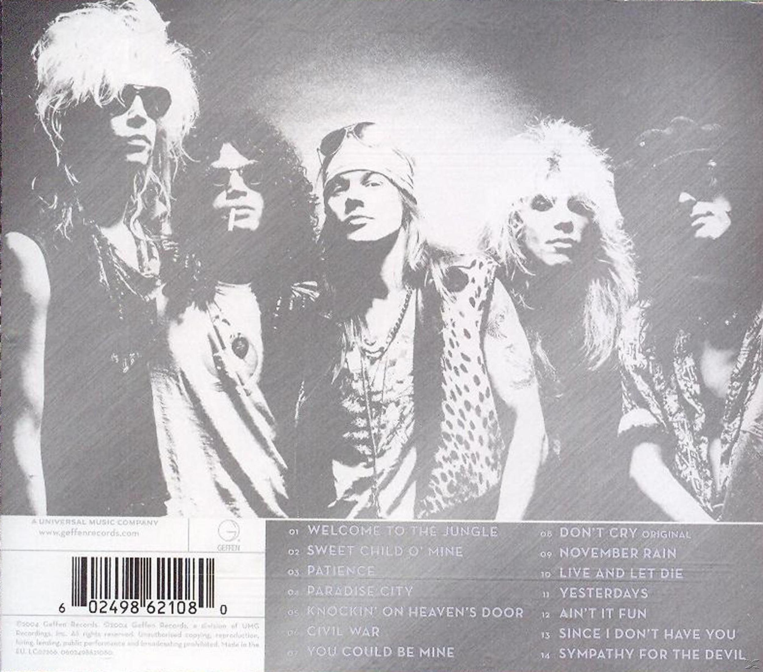 Copertina dell'album dei Guns N' Roses con i membri della band. Elenco tracce visibile.