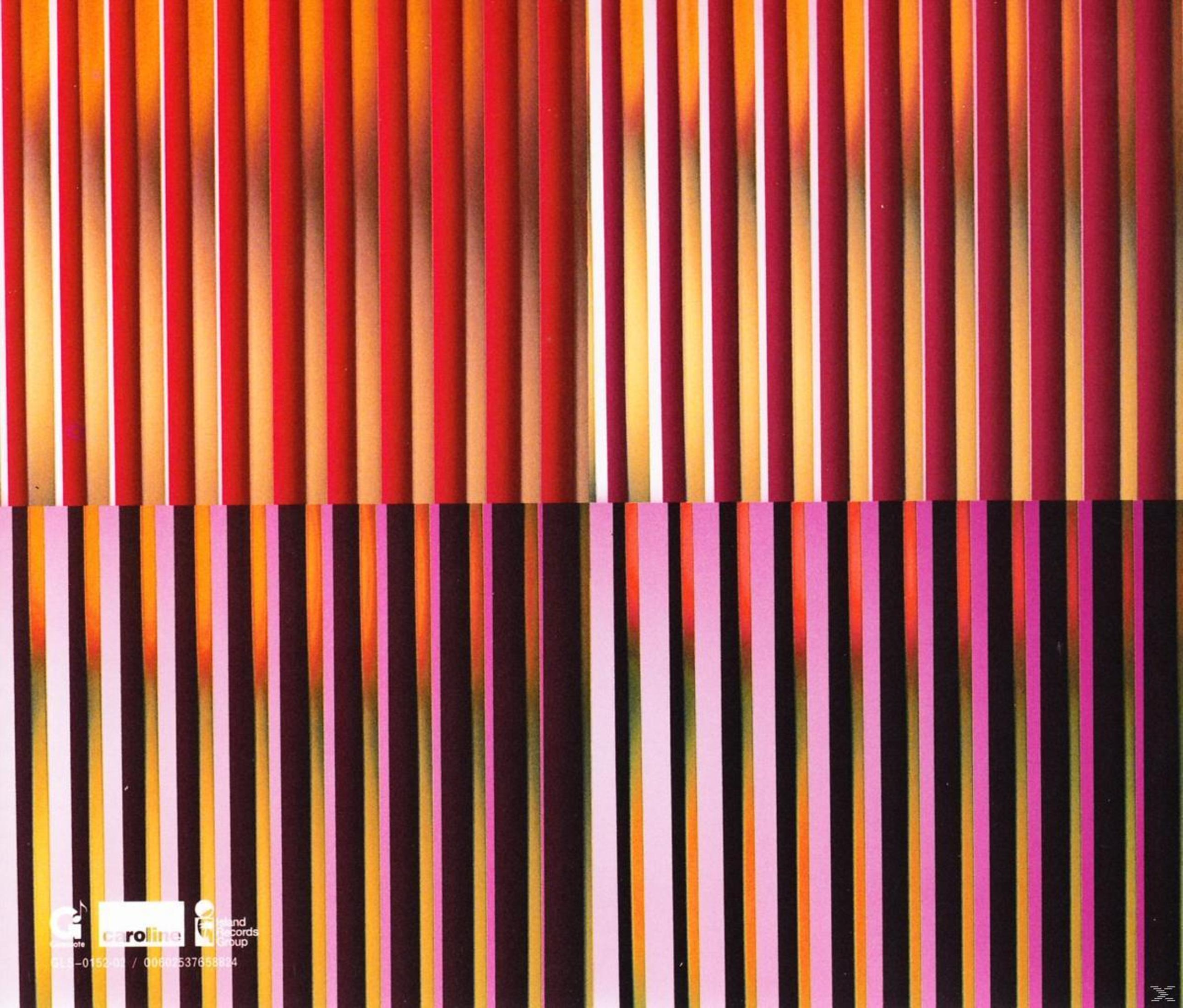Copertina album, linee verticali astratte. Strisce verticali rosse, arancioni, gialle e nero-rosa.