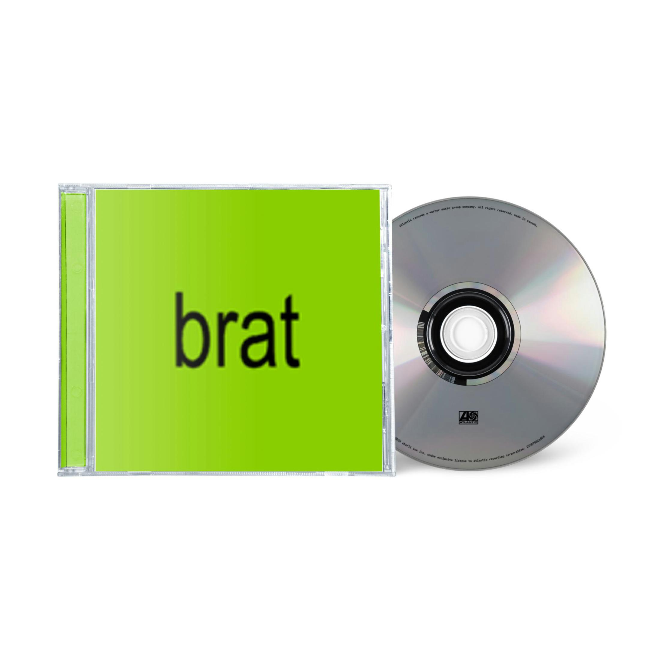 Copertina dell'album: Un astuccio verde con la parola 'brat' in nero, con un CD accanto.