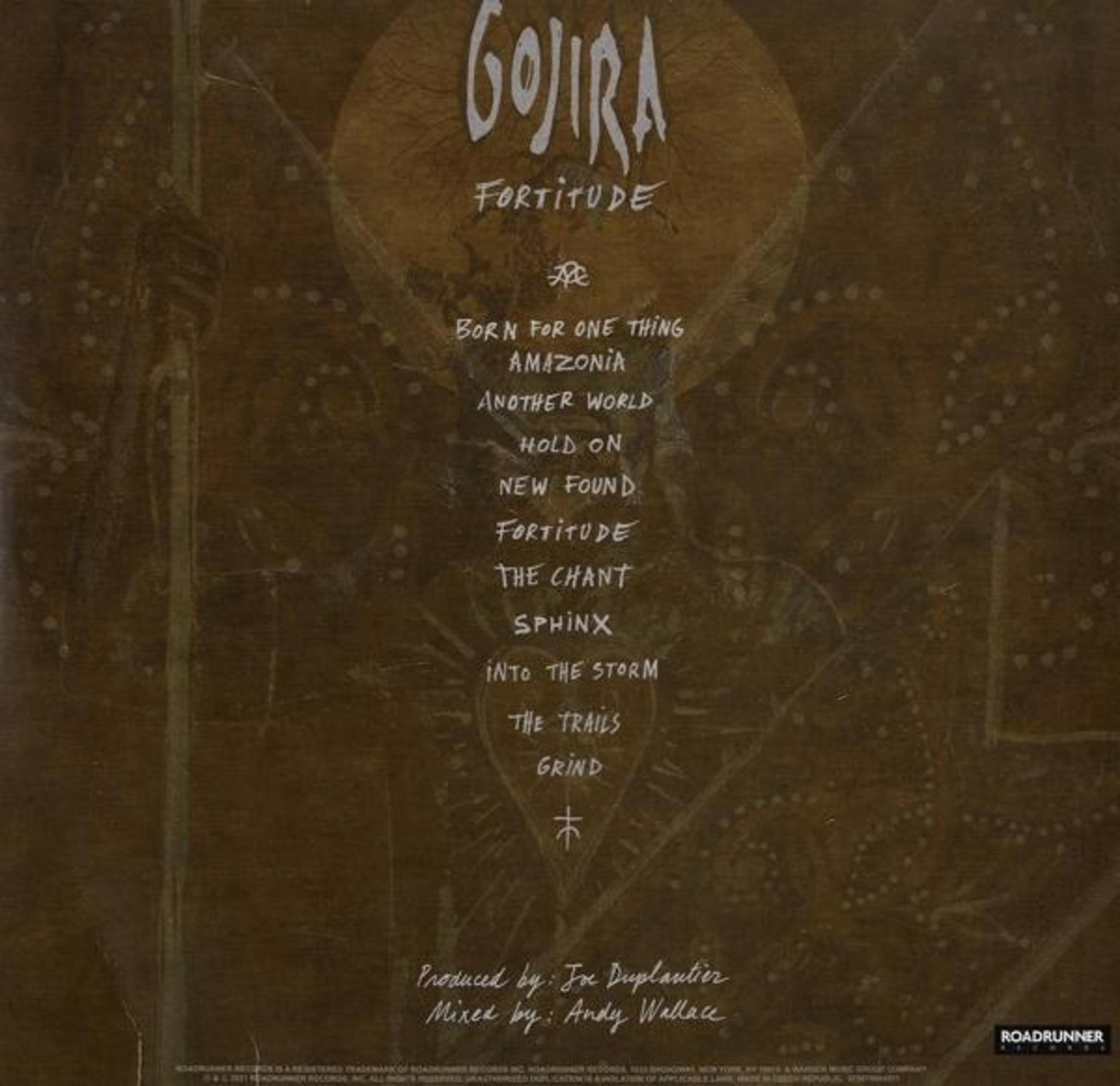 Copertina dell'album: Gojira, copertina dell'album, tracklist, sfondo marrone.