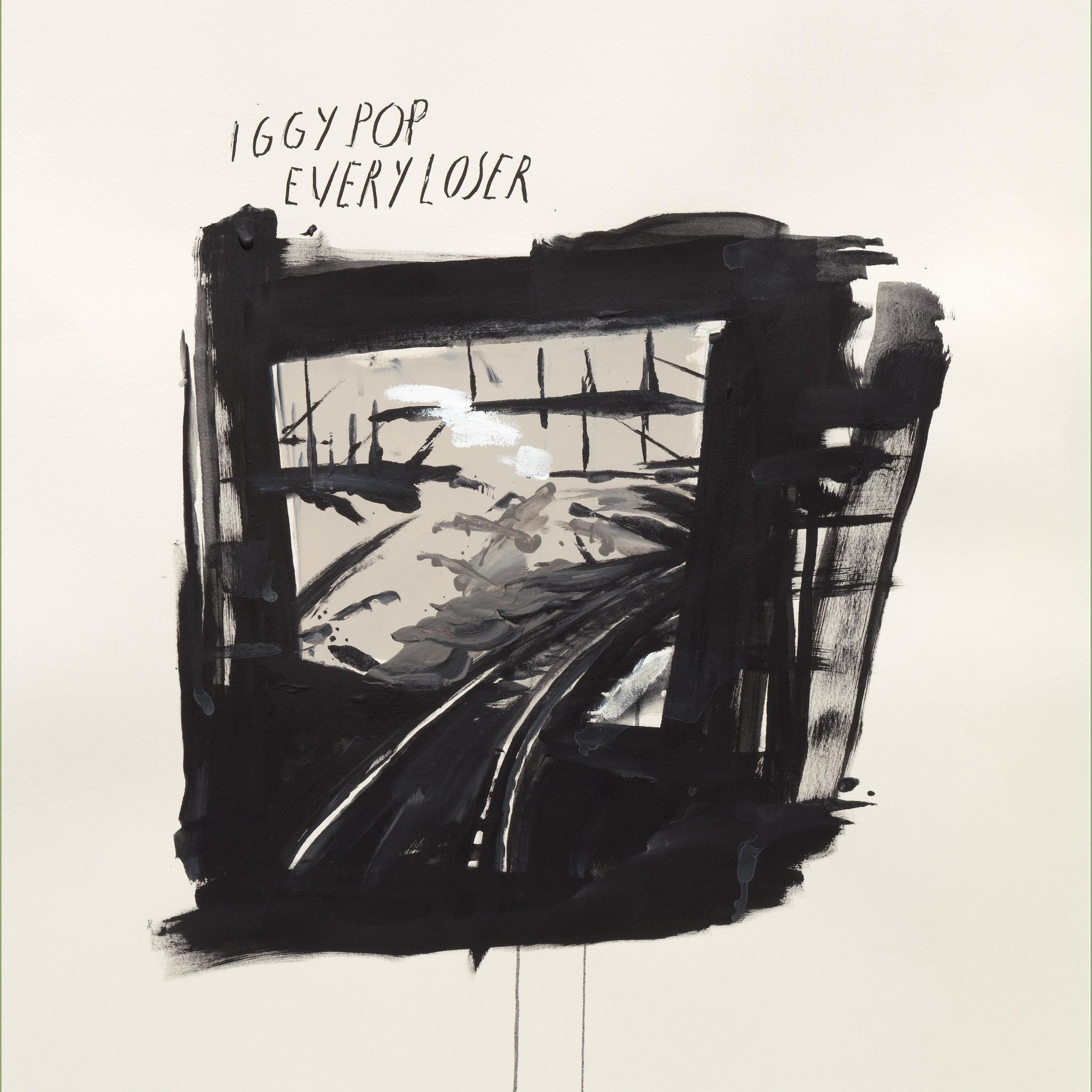 Copertina dell'album di Iggy Pop con una cornice nera e astratta attorno a una vista di binari e cielo.