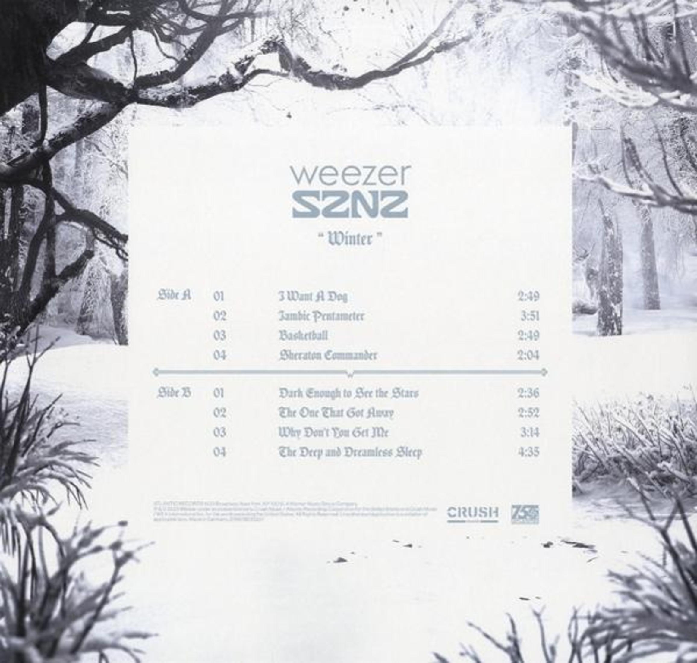 Portada del álbum con una escena de bosque nevado, con el título Weezer SZNZ Winter.