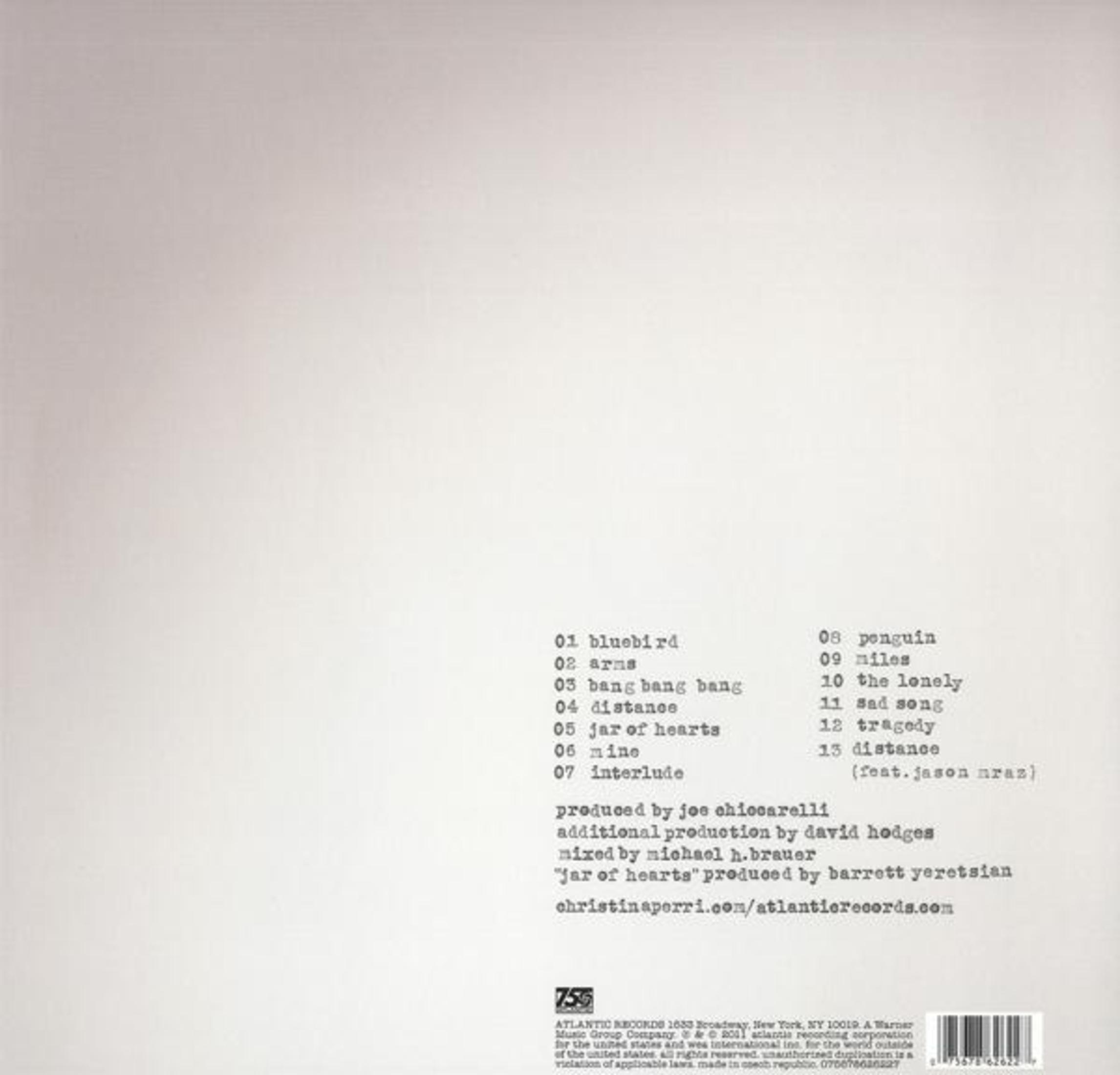 Retro di copertina dell'album con un elenco di titoli di canzoni e crediti in un design minimalista e pulito.