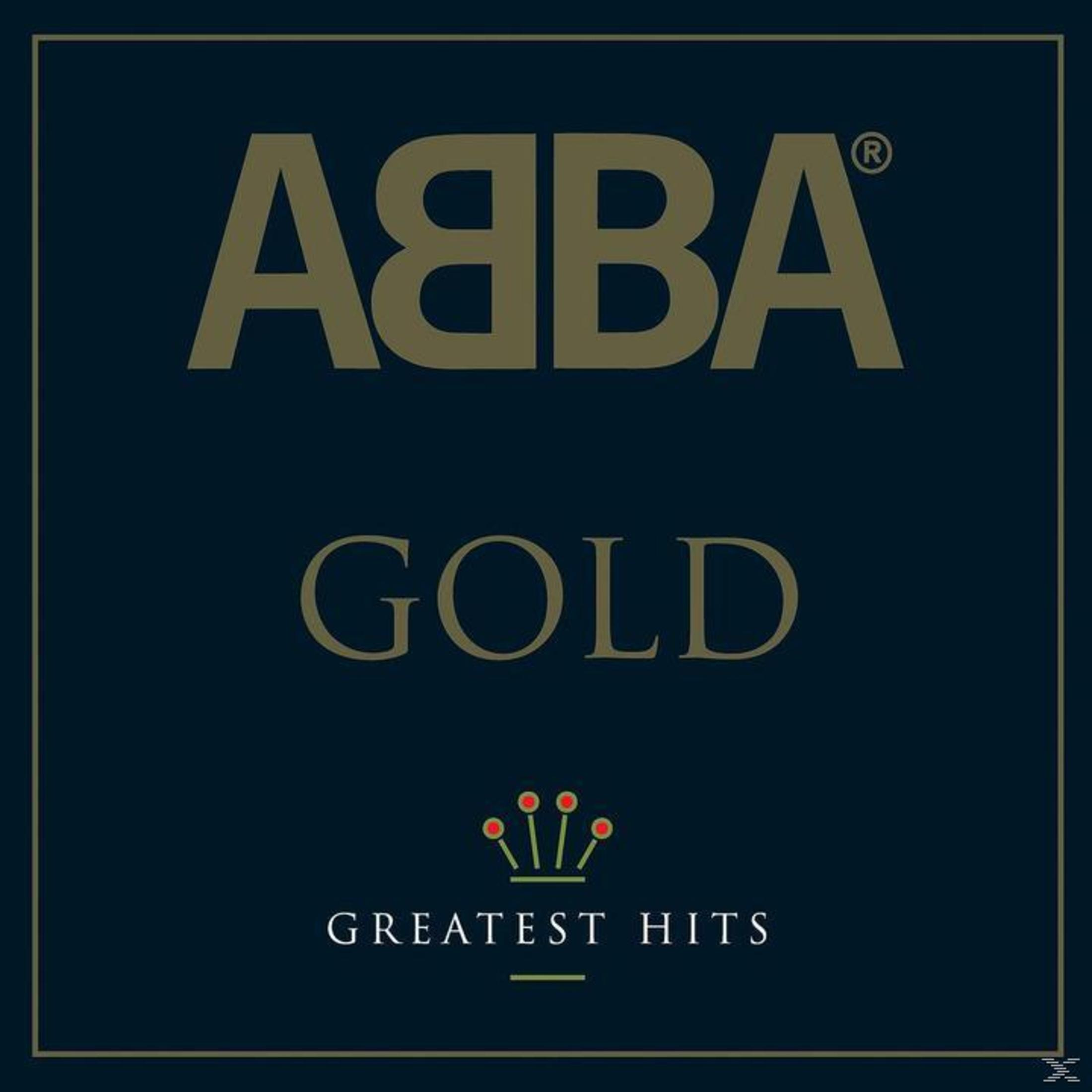 Okładka albumu: słowo 'ABBA' w kolorze złotym, słowo 'GOLD' poniżej i tekst 'GREATEST HITS'.