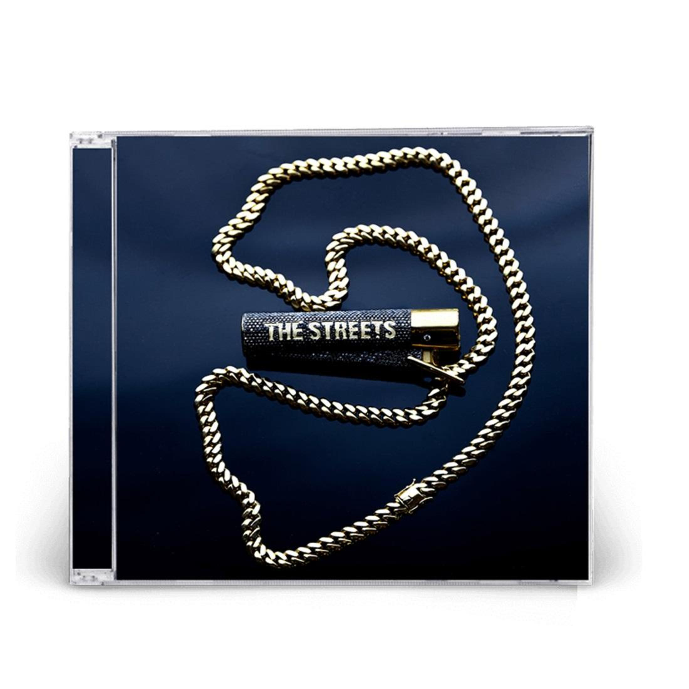 CD-hoesje met gouden ketting en aansteker. Zwarte achtergrond, aansteker met tekst: THE STREETS.