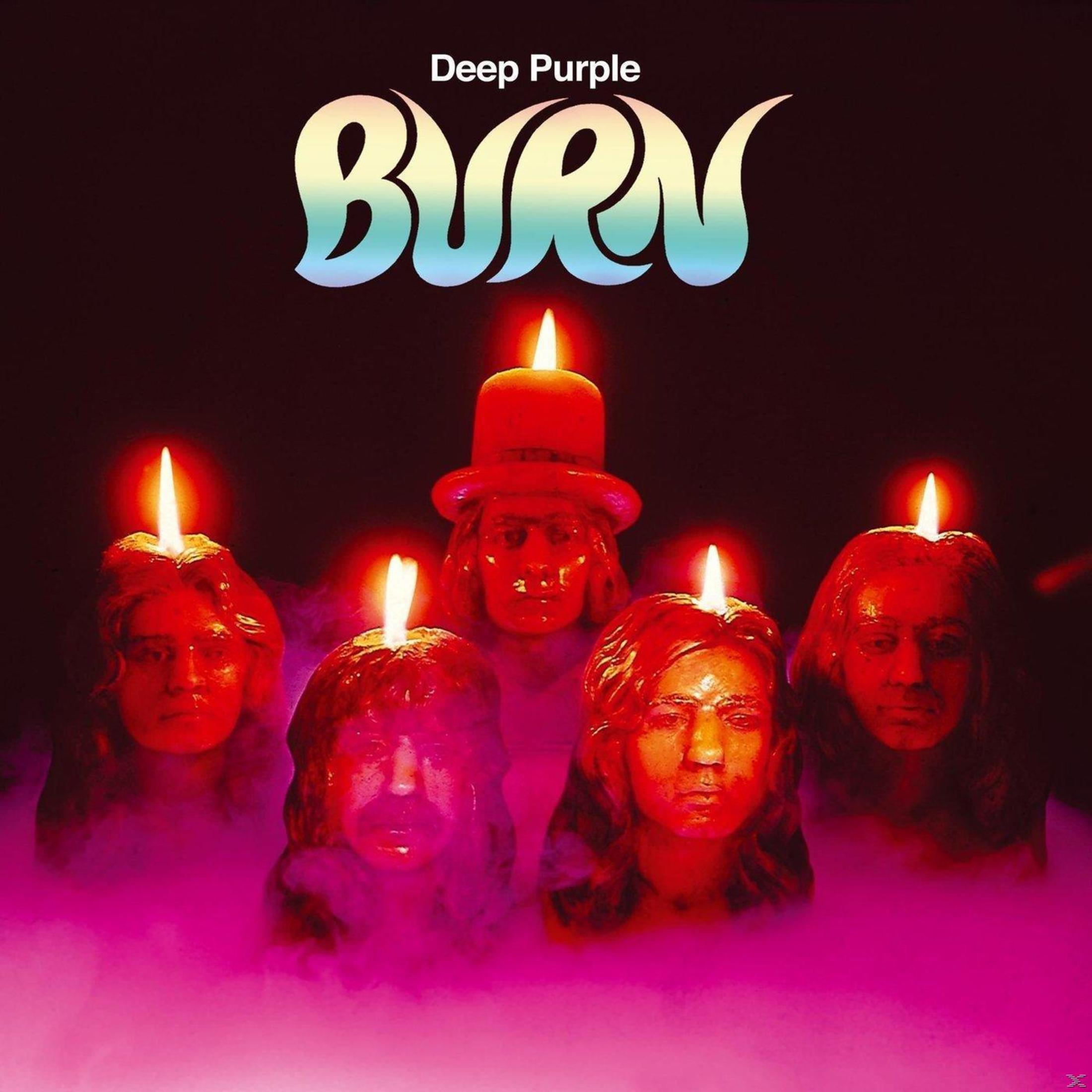 Copertina dell'album: Cinque volti formati da fiamme. Testo: Deep Purple, Burn.