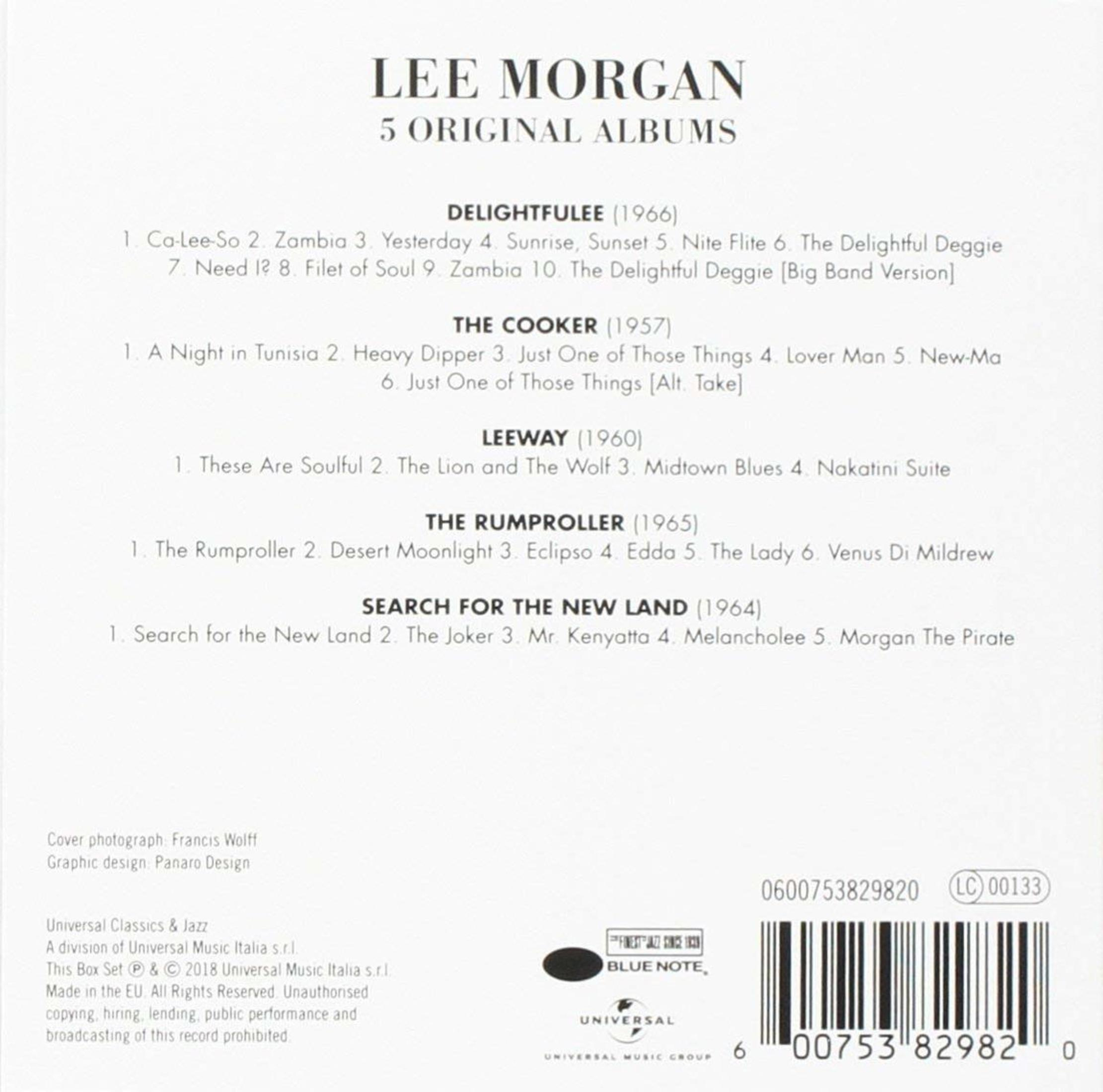 Okładka albumu. Tekst: Lee Morgan 5 Original Albums. Lista utworów z albumów...