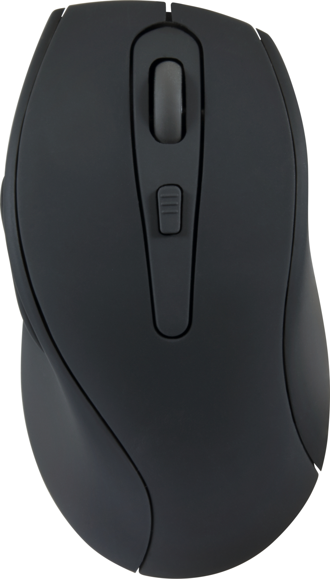 Dark gray computer mouse. Top view, simple design. White background.