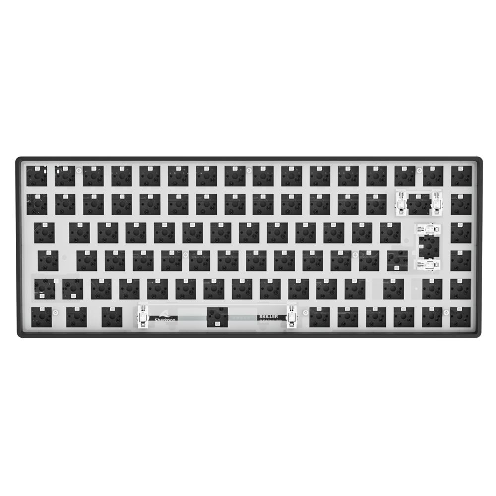 Draufsicht auf eine schwarze Tastaturbasis mit Schaltern.