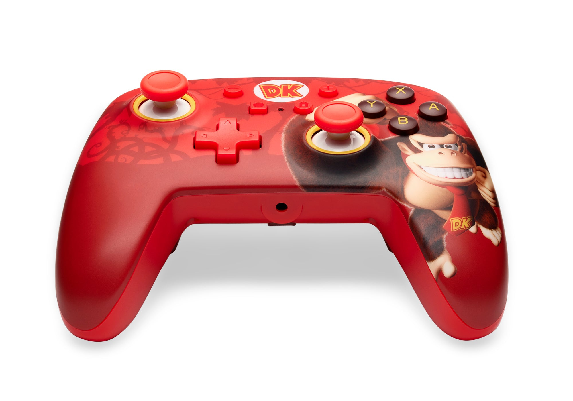 Roter Donkey Kong Controller mit Donkey Kong Grafik. Rote Knöpfe und Joysticks sichtbar.