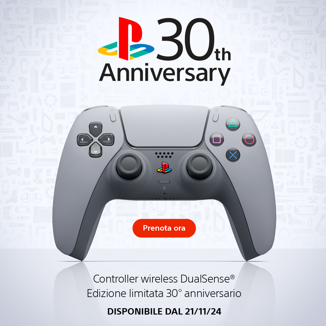 PlayStation-Controller zum 30-jährigen Jubiläum. Grau mit farbigen Tasten.