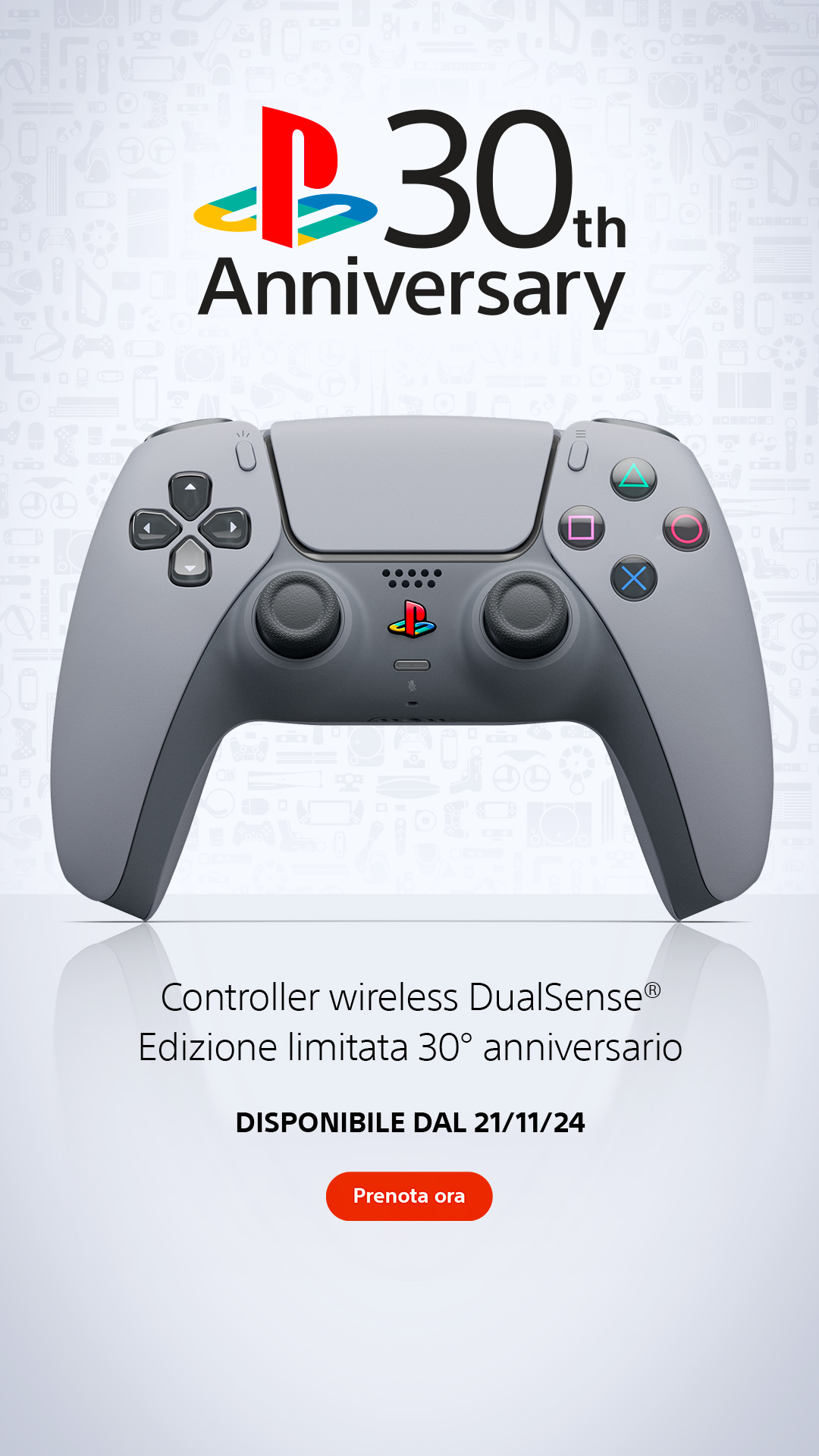 Grauer DualSense-Controller zum 30-jährigen Jubiläum von Playstation, mit Logo.