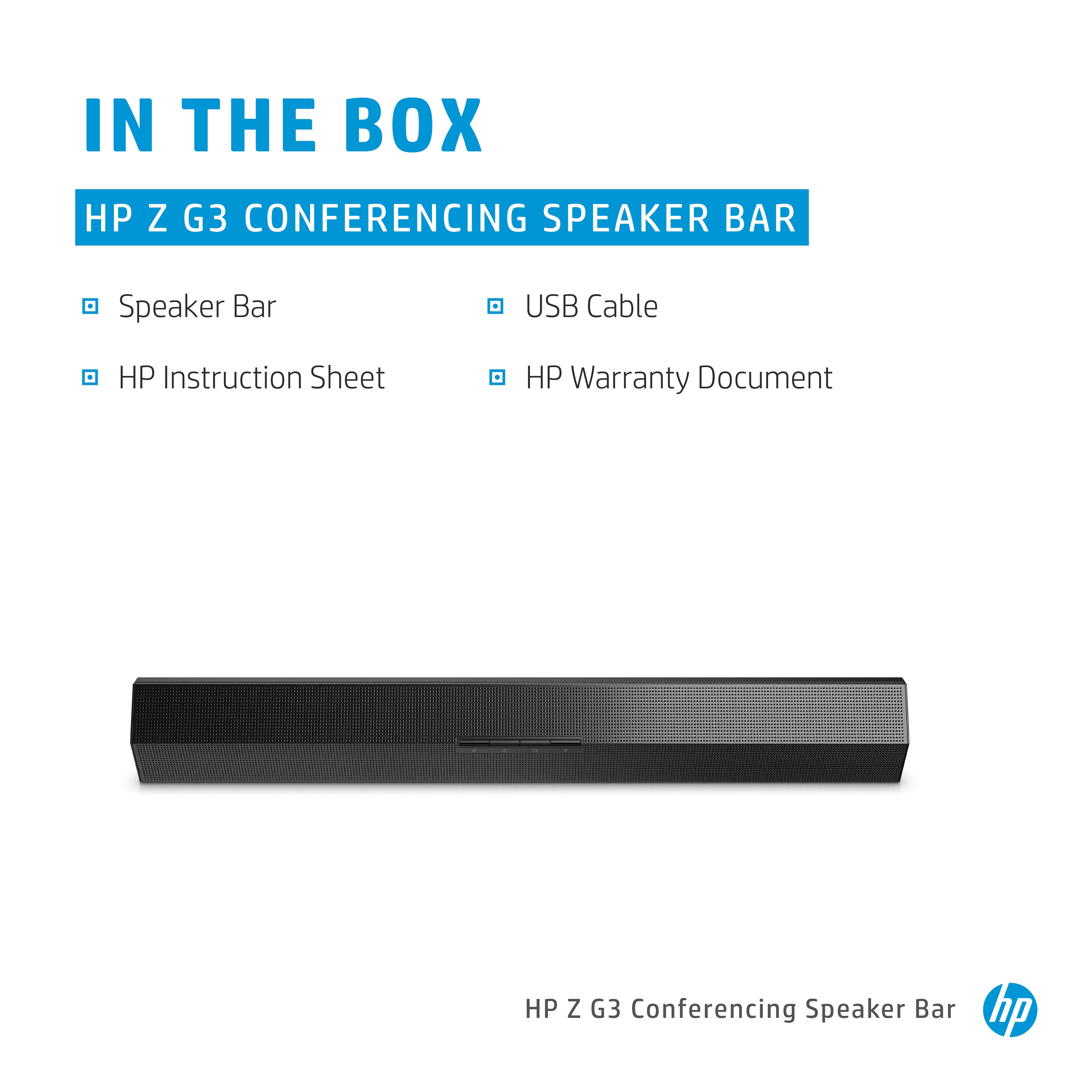 Barra de sonido negra con el texto 'IN THE BOX' y los elementos incluidos listados.
