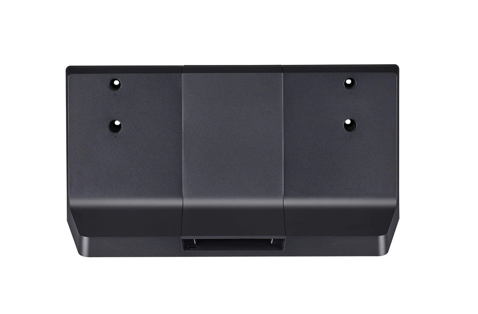 Montura negra y rectangular con agujeros. La parte superior tiene un diseño dividido. Fondo blanco.
