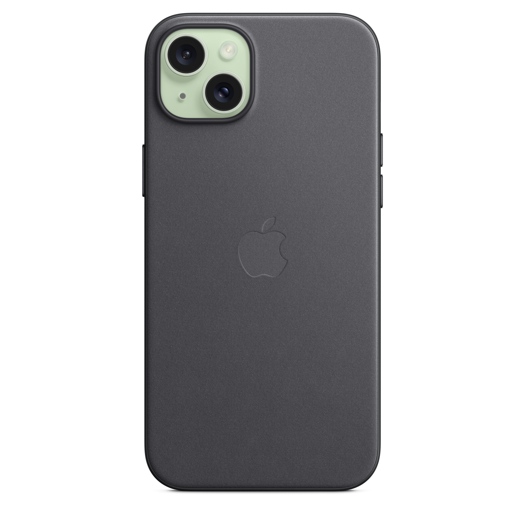 Een donkergrijze Apple iPhone met een camerabult. Het Apple-logo is zichtbaar op de achterkant.