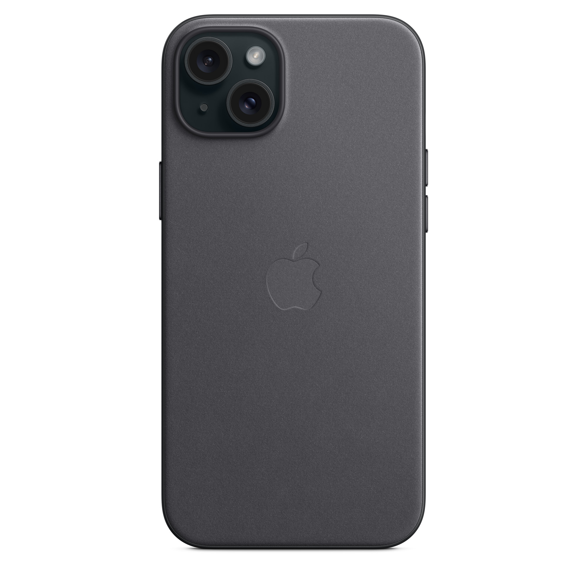 Donkergrijze iPhone met twee cameralenzen en het Apple-logo op de achterkant.