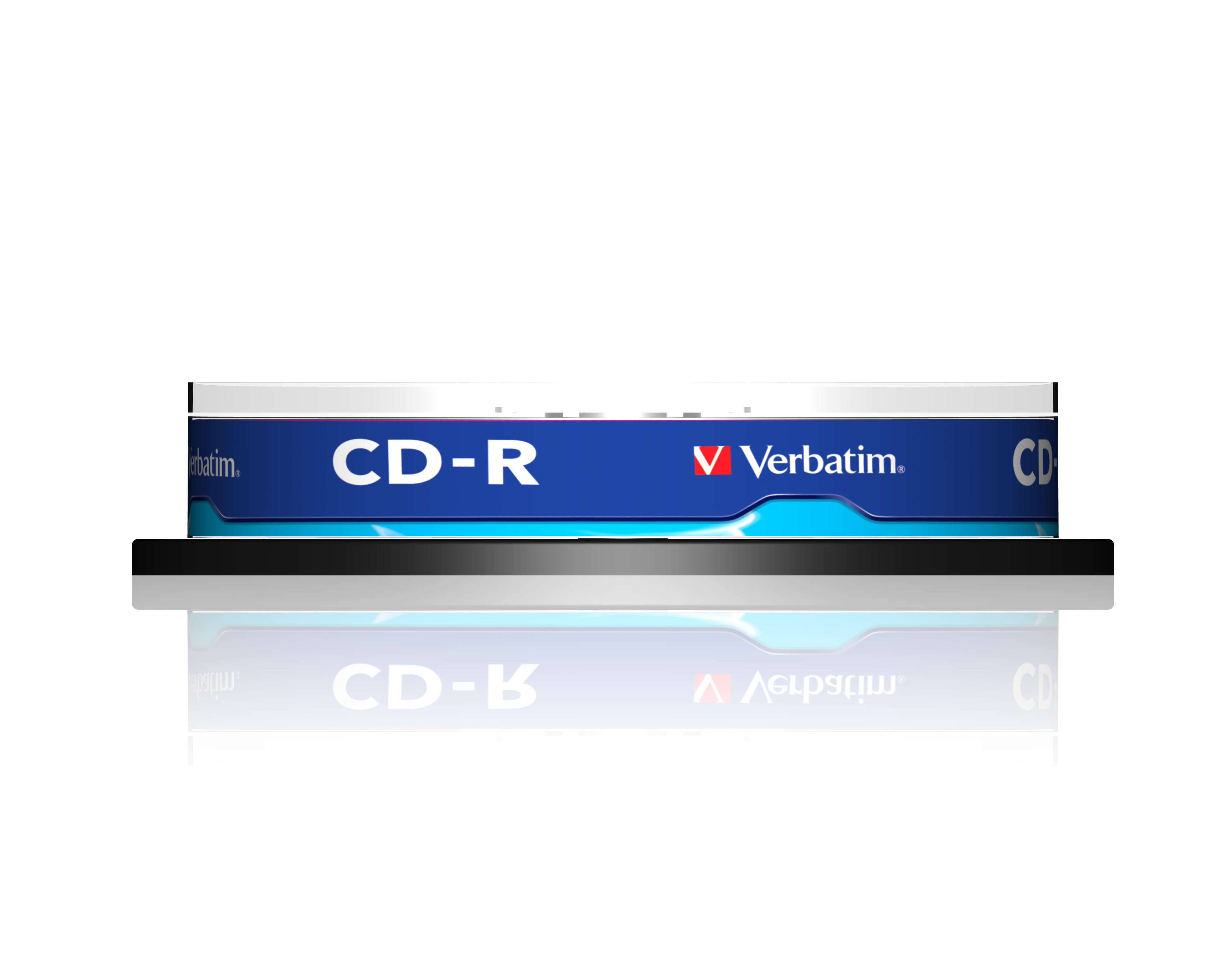 Ein Stapel CD-R-Discs in ihrem Gehäuse mit einer reflektierenden Oberfläche.