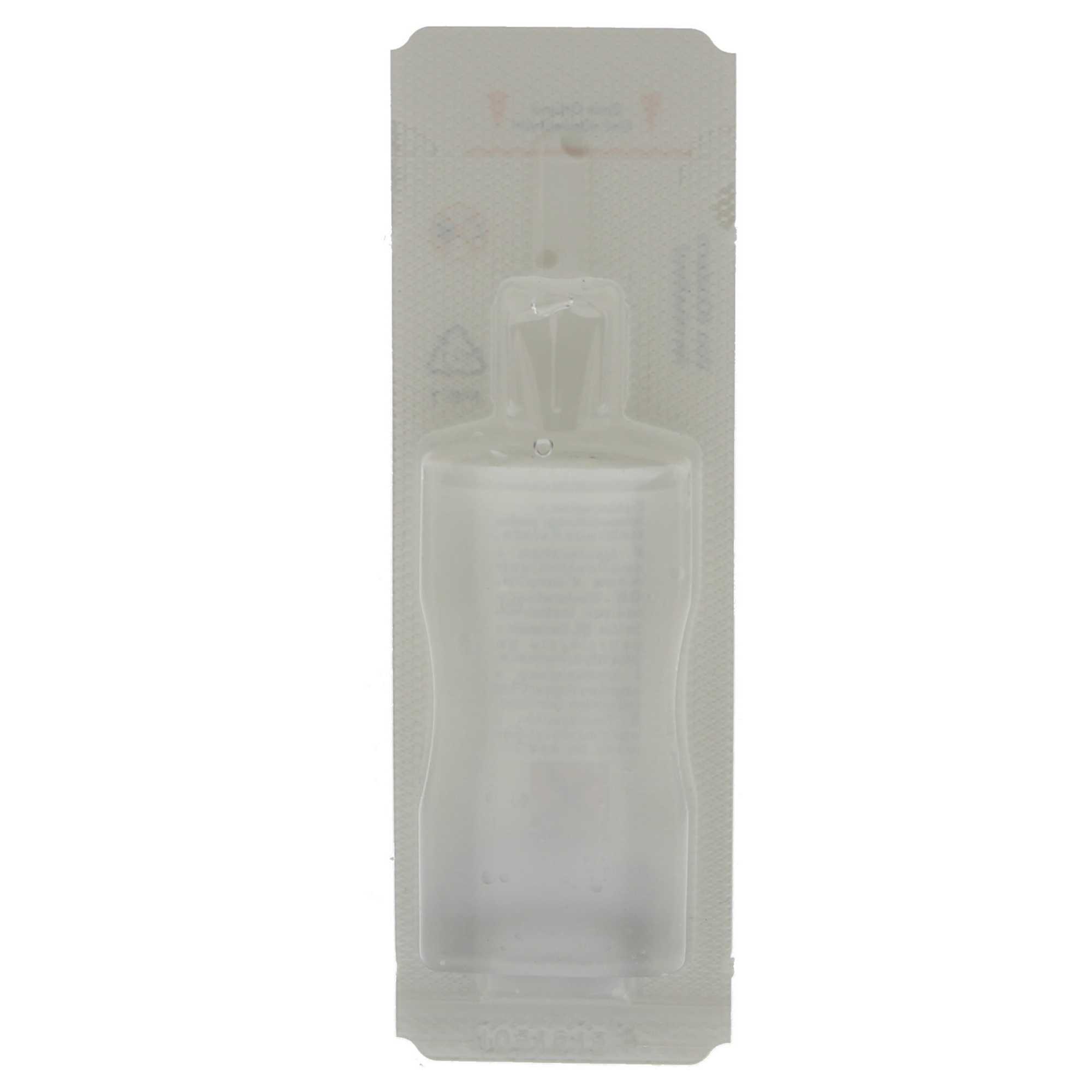 Przezroczysta plastikowa butelka do sprayu do nosa w zapieczętowanym opakowaniu. Pusta.