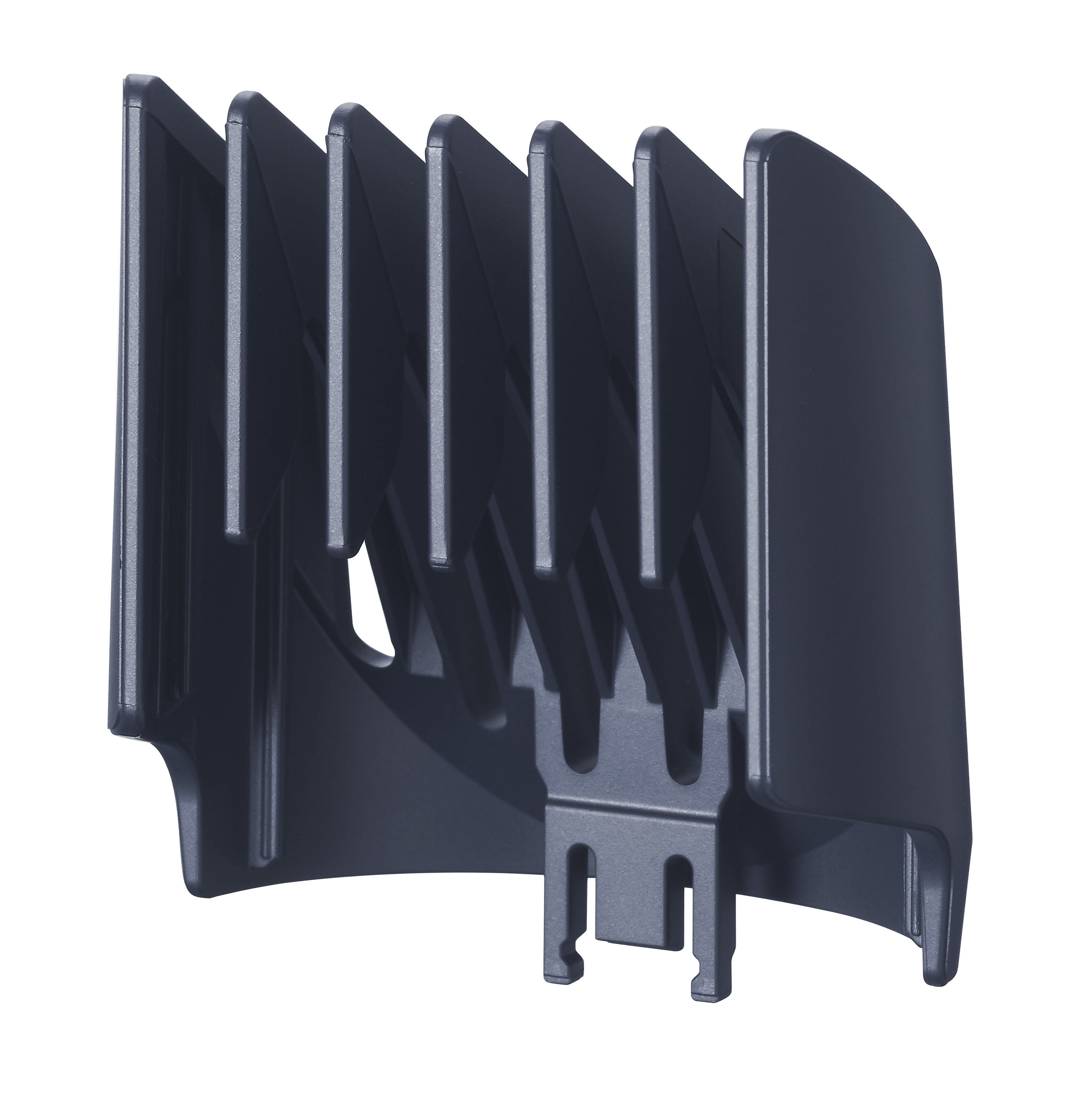 Czarny dodatek do maszynki do strzyżenia włosów z wieloma ostrzami i zakrzywioną konstrukcją.