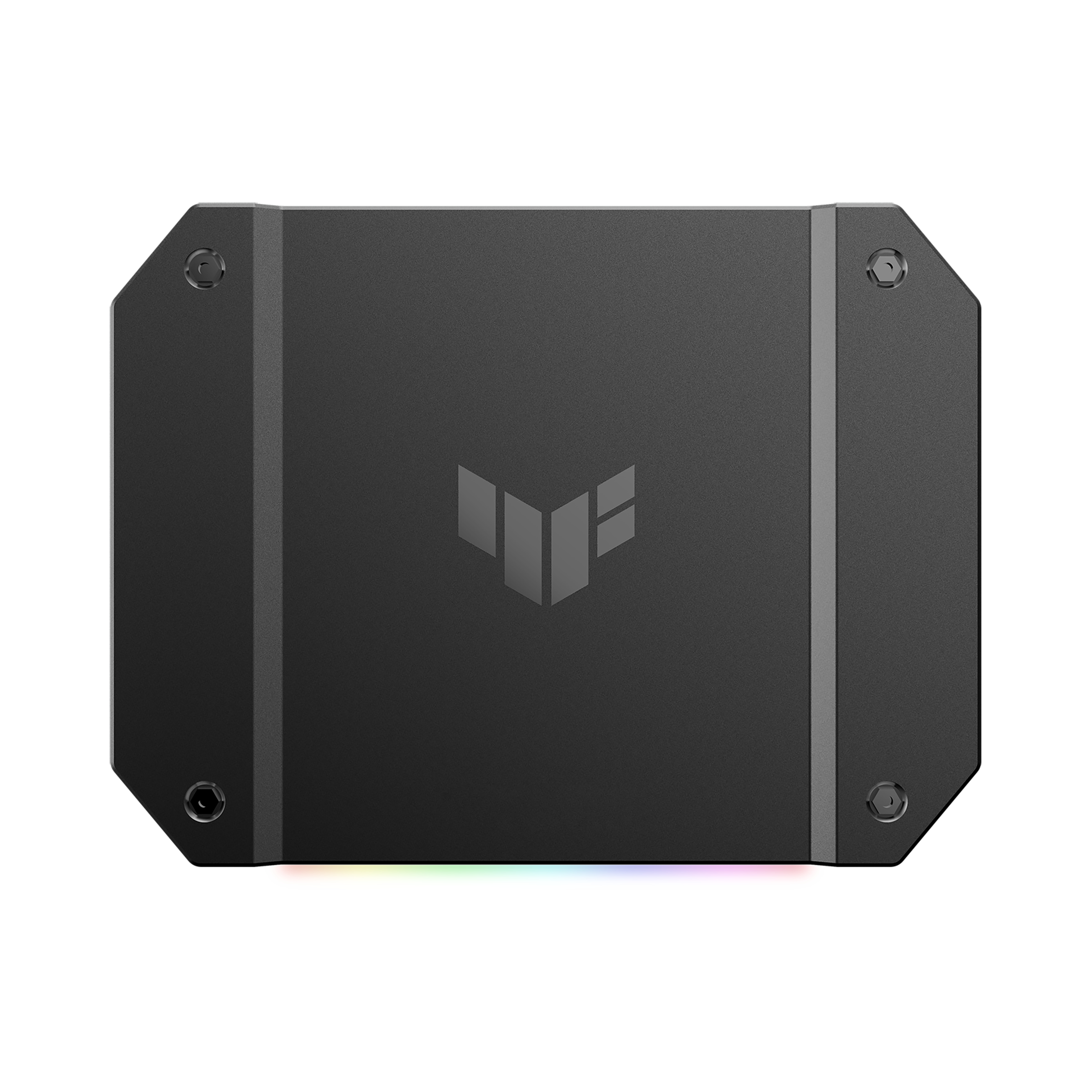Altta RGB aydınlatma ve üstte logo bulunan siyah oyun PC kasası.