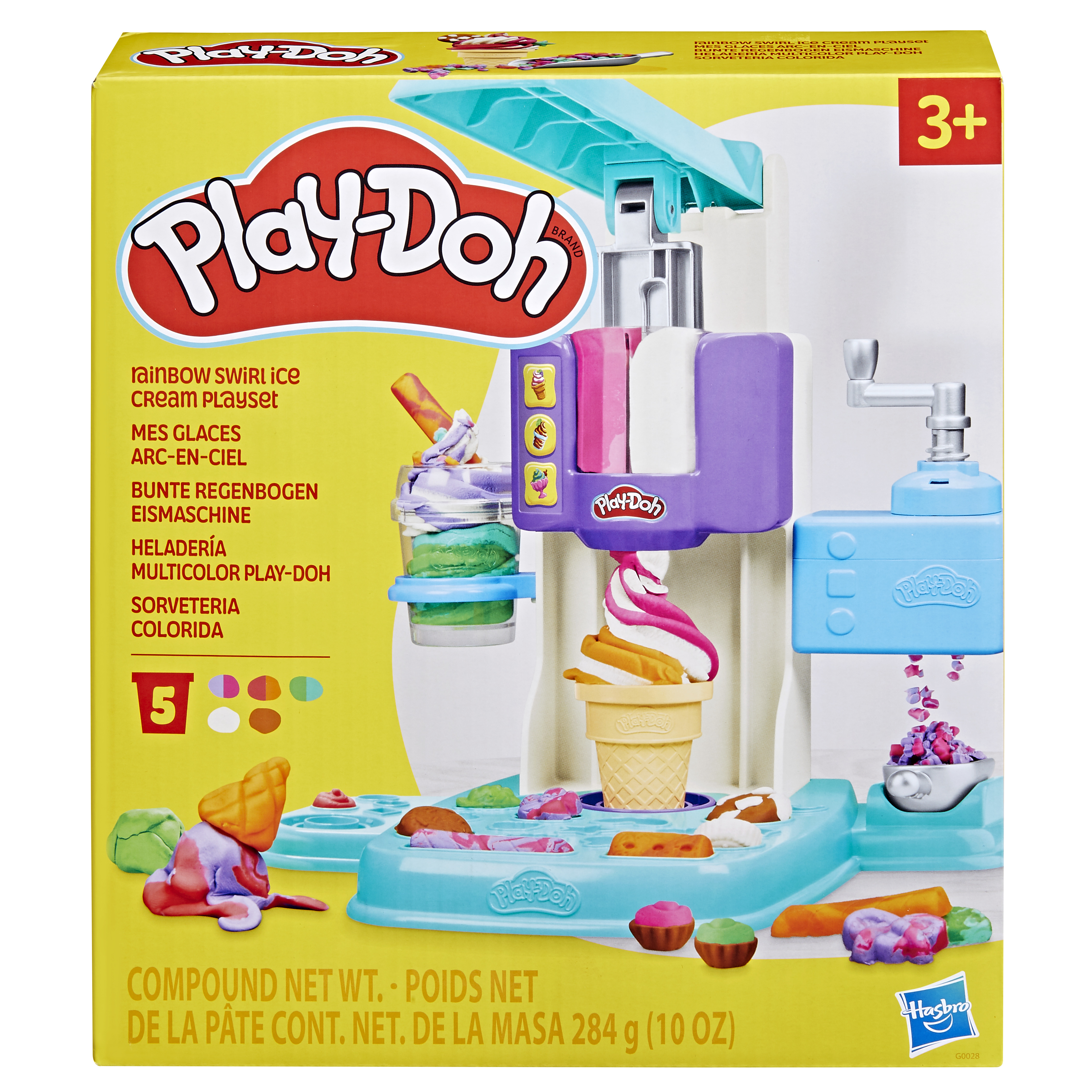Set macchina per gelato Play-Doh, scatola colorata con Play-Doh e accessori.