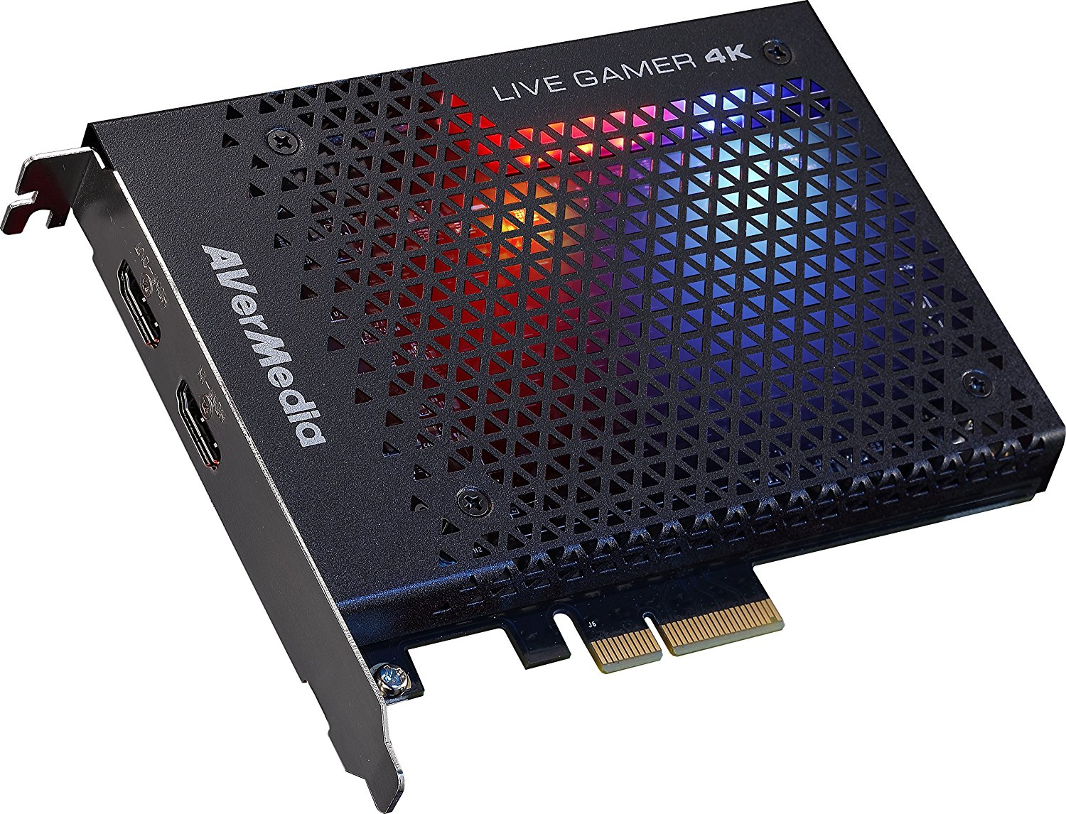 Scheda di acquisizione AverMedia Live Gamer 4K, con un design nero e colorato.