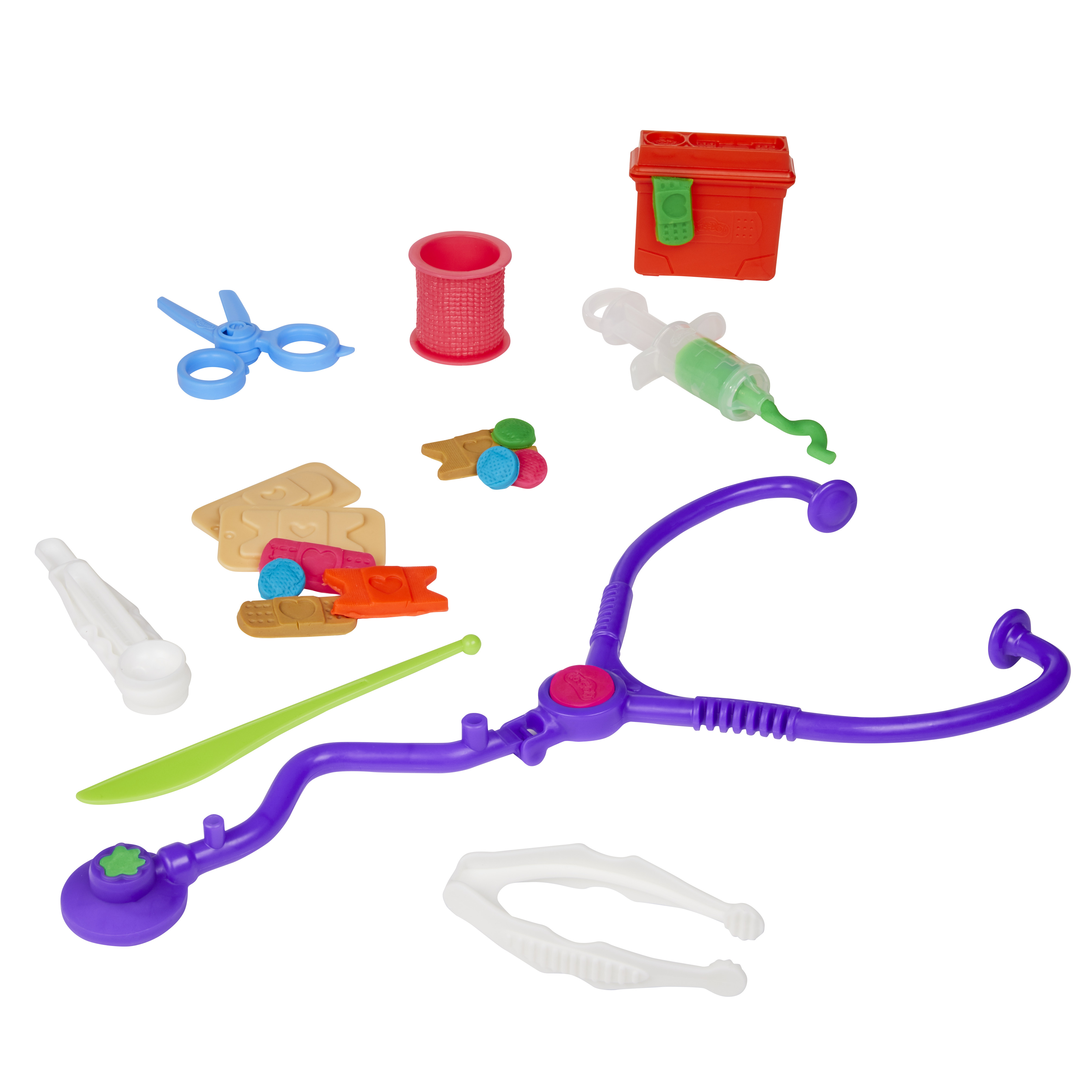 Kit de médico de juguete para niños con estetoscopio, tijeras, una jeringa y otras herramientas médicas.