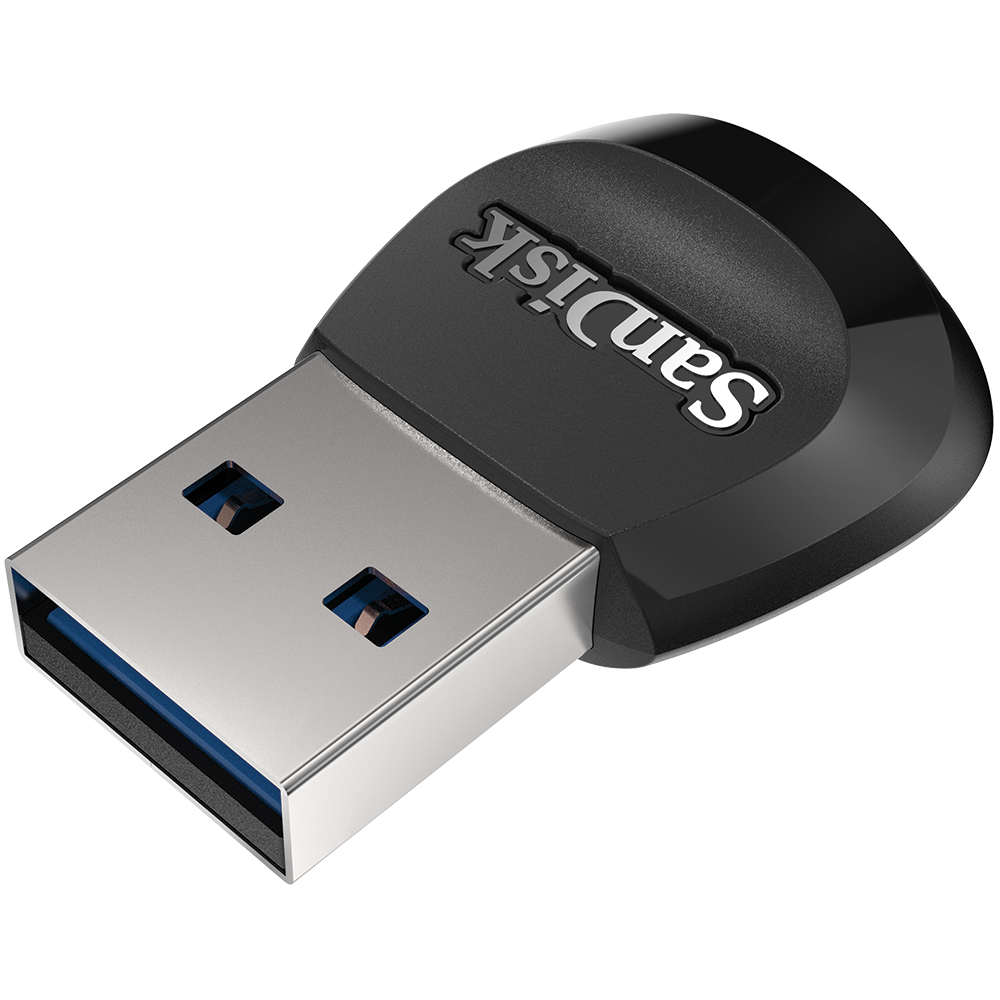 Ein schwarzer SanDisk USB-Stick vor weißem Hintergrund. Es ist ein USB 3.0-Laufwerk.