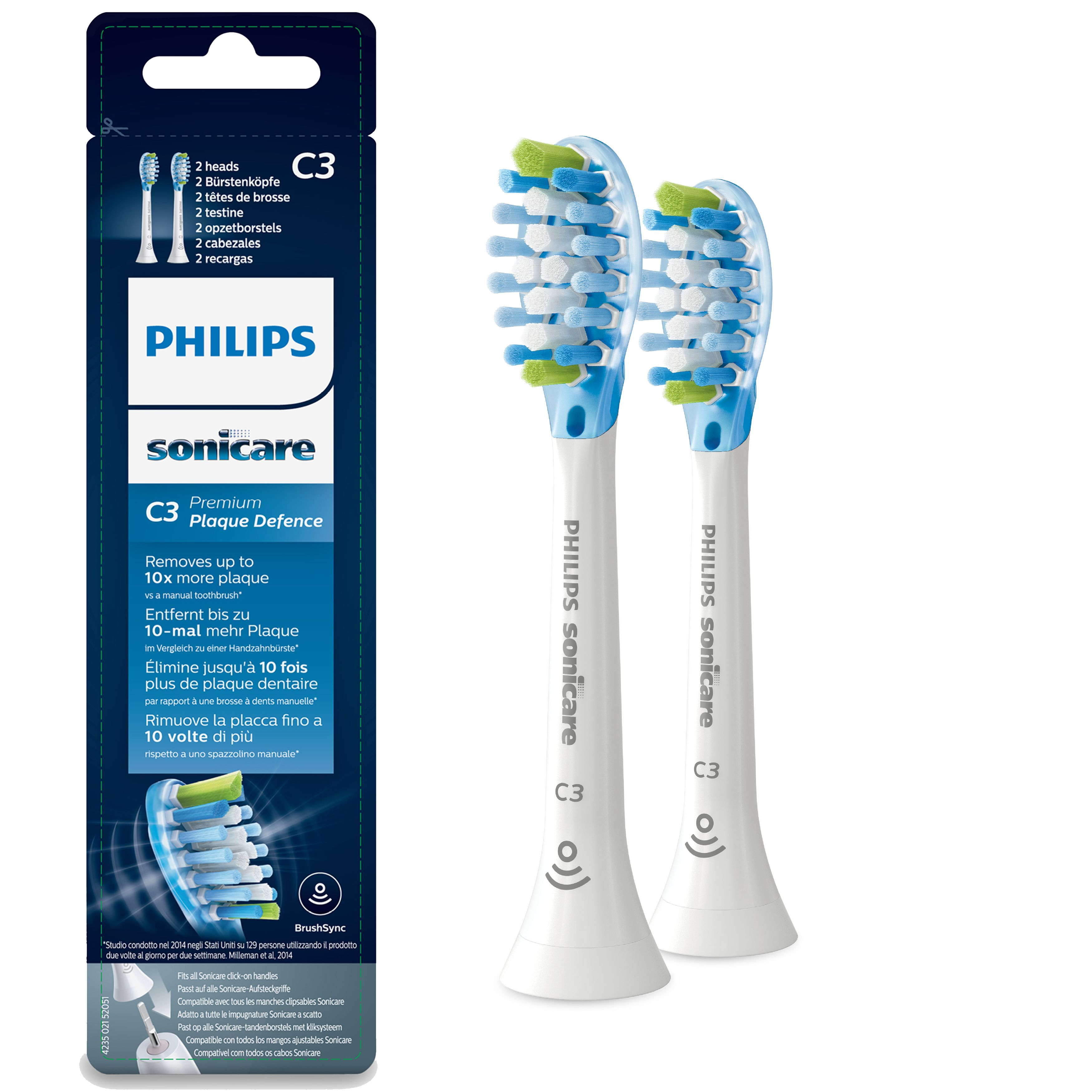 Philips Sonicare C3 Zahnbürstenköpfe in einer Verpackung, die Verpackung ist sichtbar.