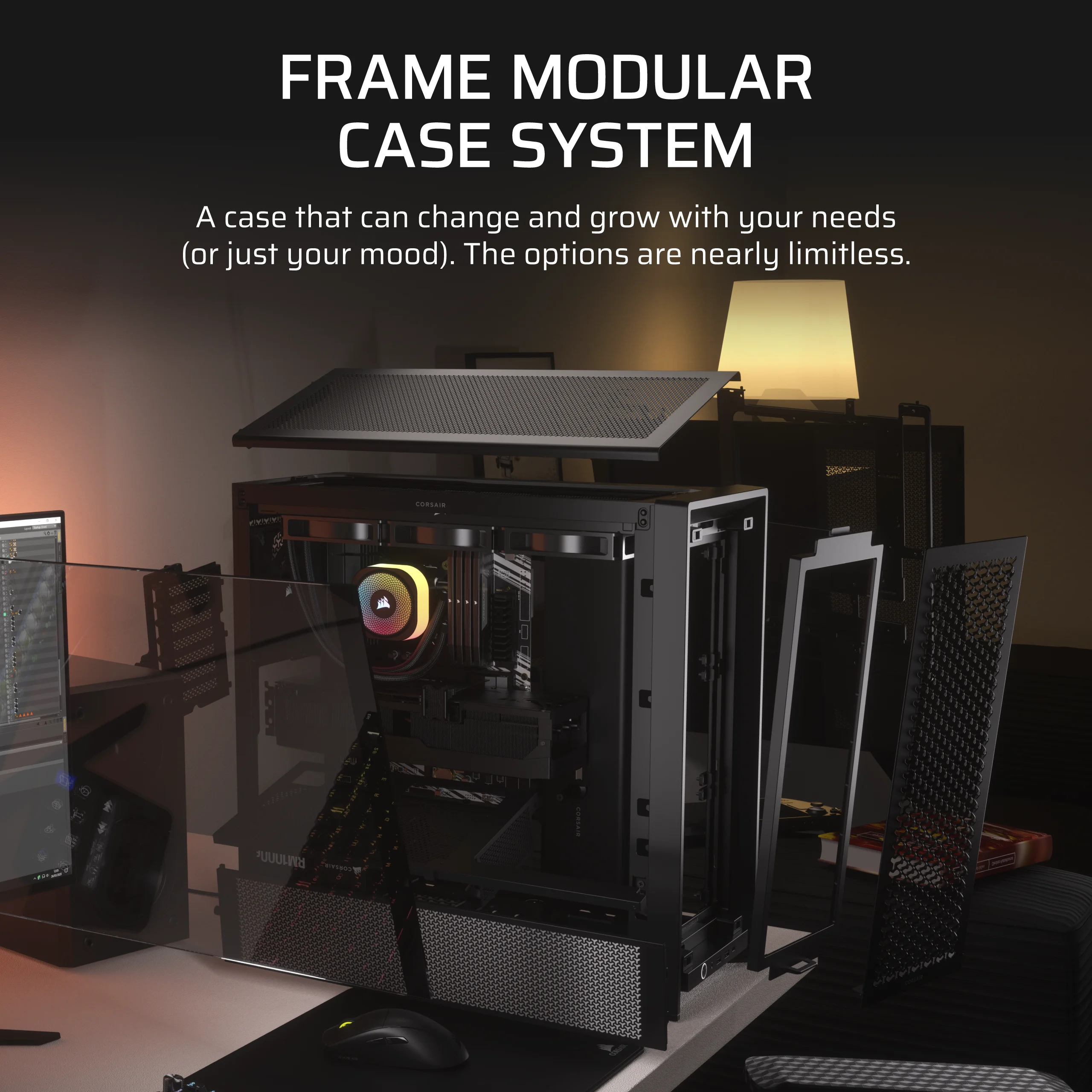 Obudowa komputera z panelami modułowymi i tekstem Frame Modular Case System.