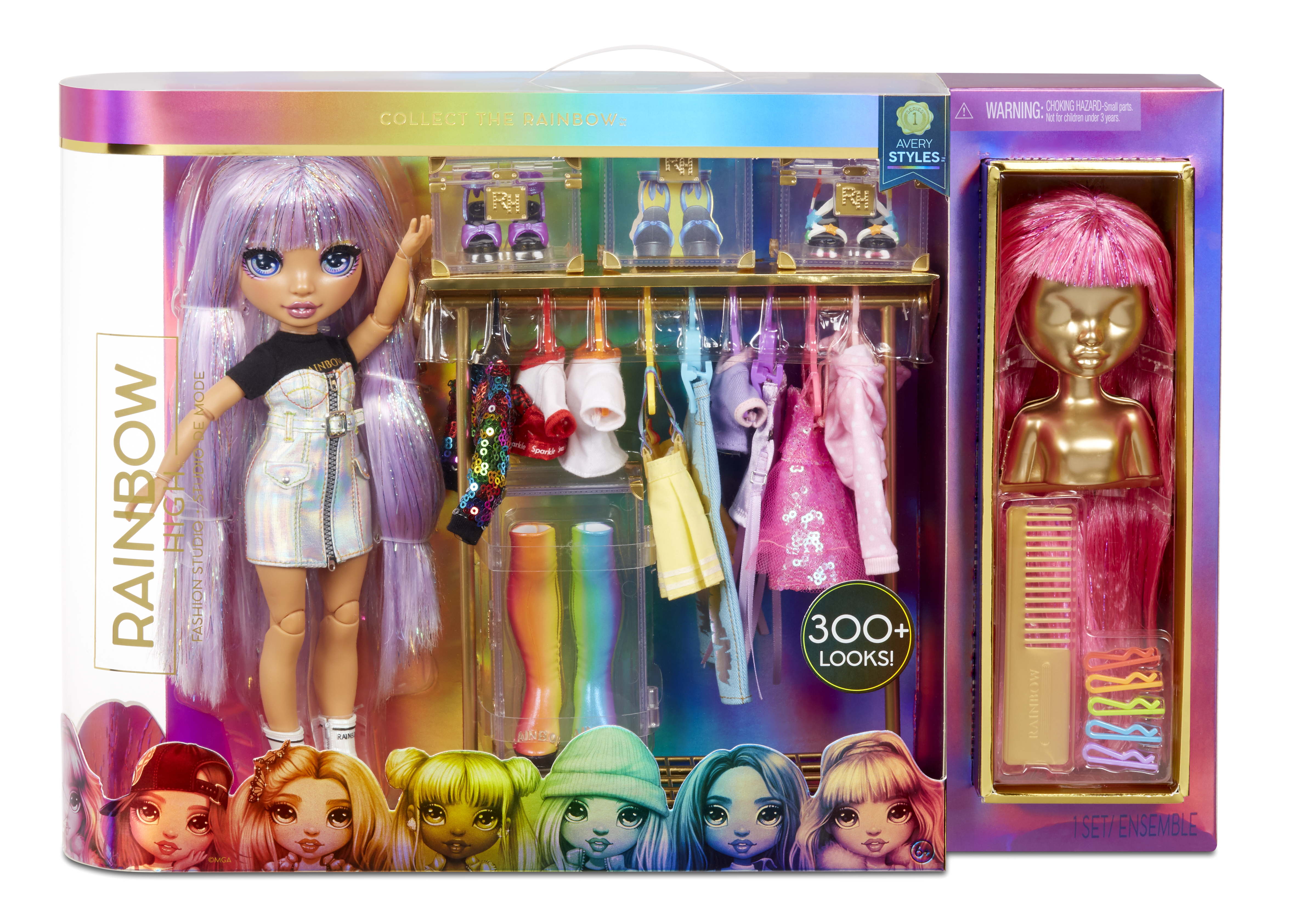 Set de muñecas Rainbow High en caja. Incluye muñeca, ropa y accesorios. Algunas muñecas en la caja.