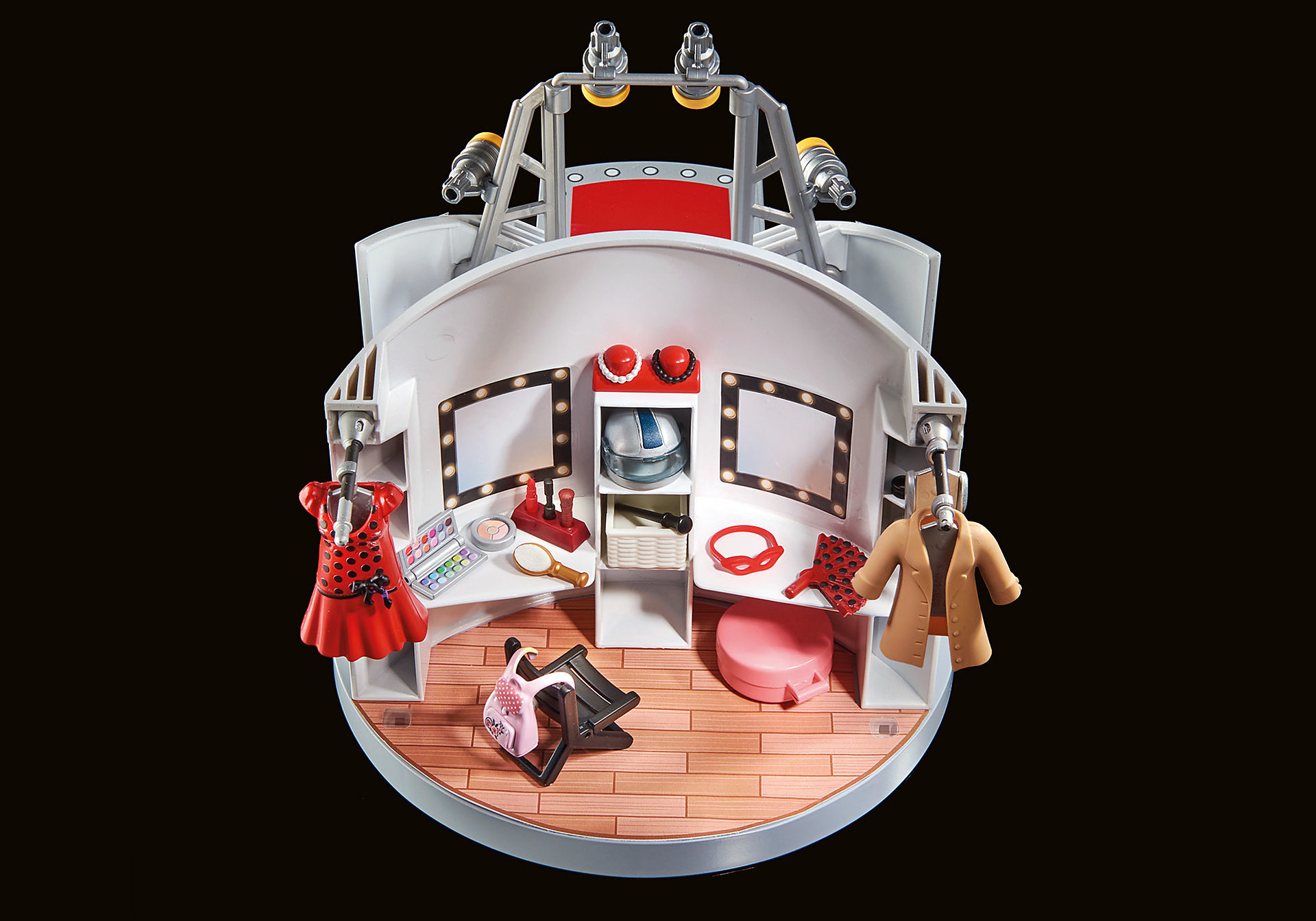 Un playset camerino Playmobil con abito rosso, trucco e luci di scena.