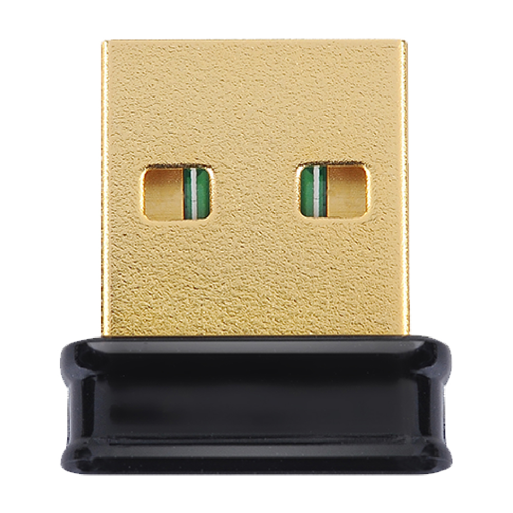 Un connettore USB dorato con una base nera. Ha due fessure verdi sulla parte superiore.