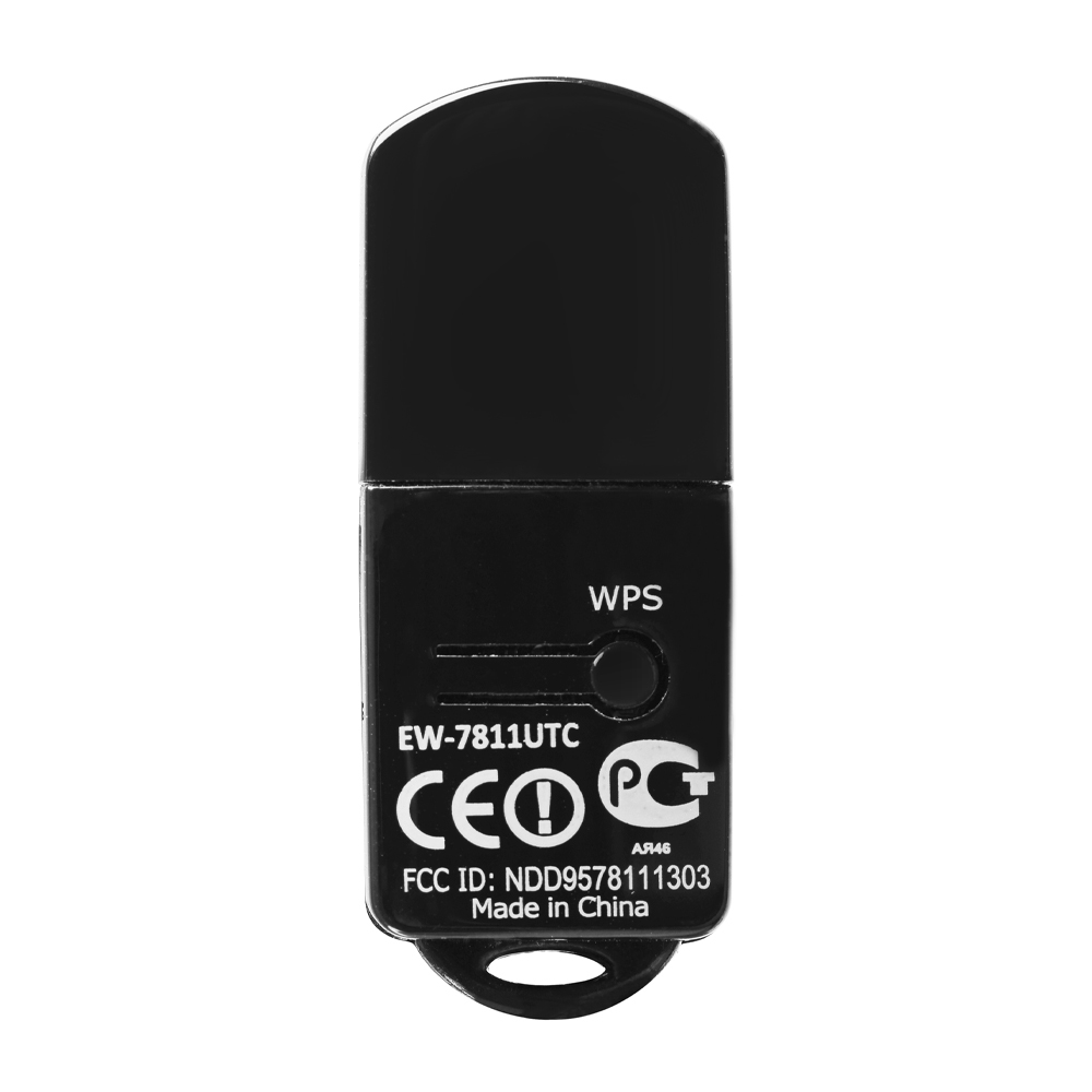 Black USB WiFi adapter with the text 'EW-7811UTC' and 'WPS' on it, white background.