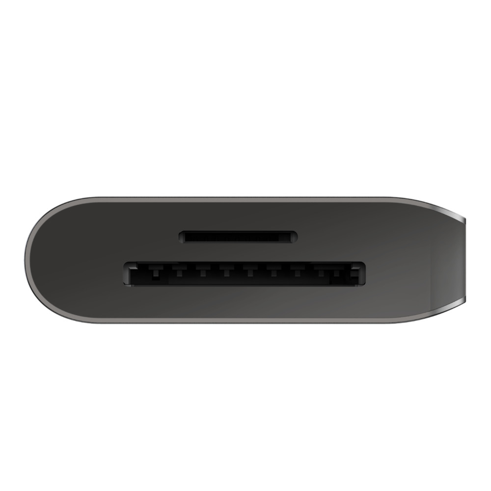 Un lettore di schede nero con uno slot e una porta USB.