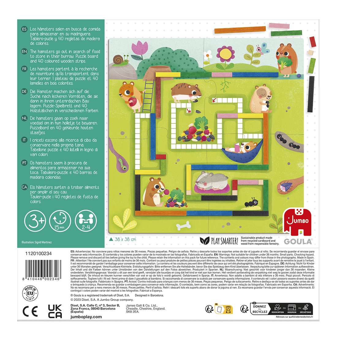 Gra z chomikami z planszą, chomikami i jedzeniem. To puzzle dla dzieci.