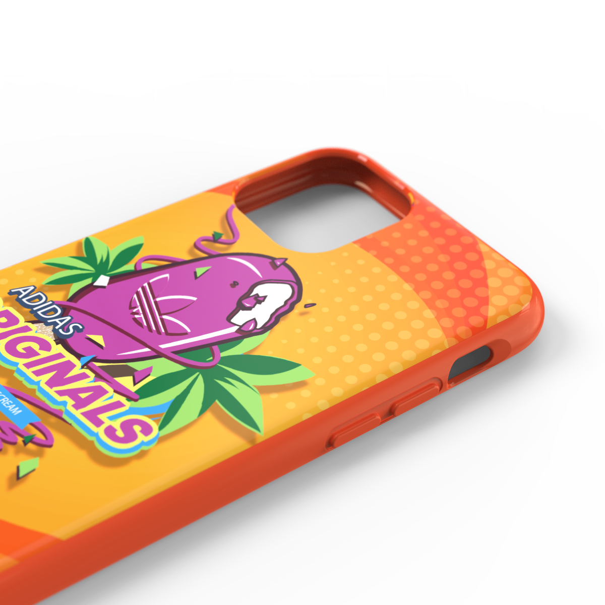 Custodia per telefono Adidas Originals con grafica di gelato e bordo arancione.