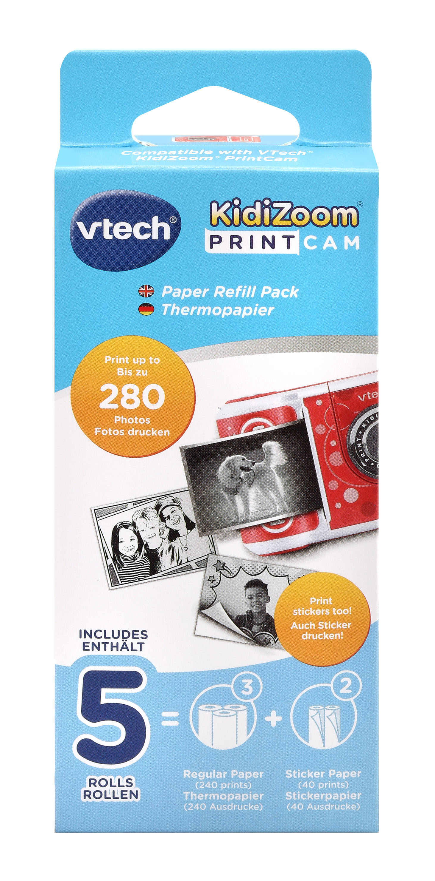 Eine Papiernachfüllpackung für eine Kidizoom Print Cam mit Bildern von Fotos und der Kamera.
