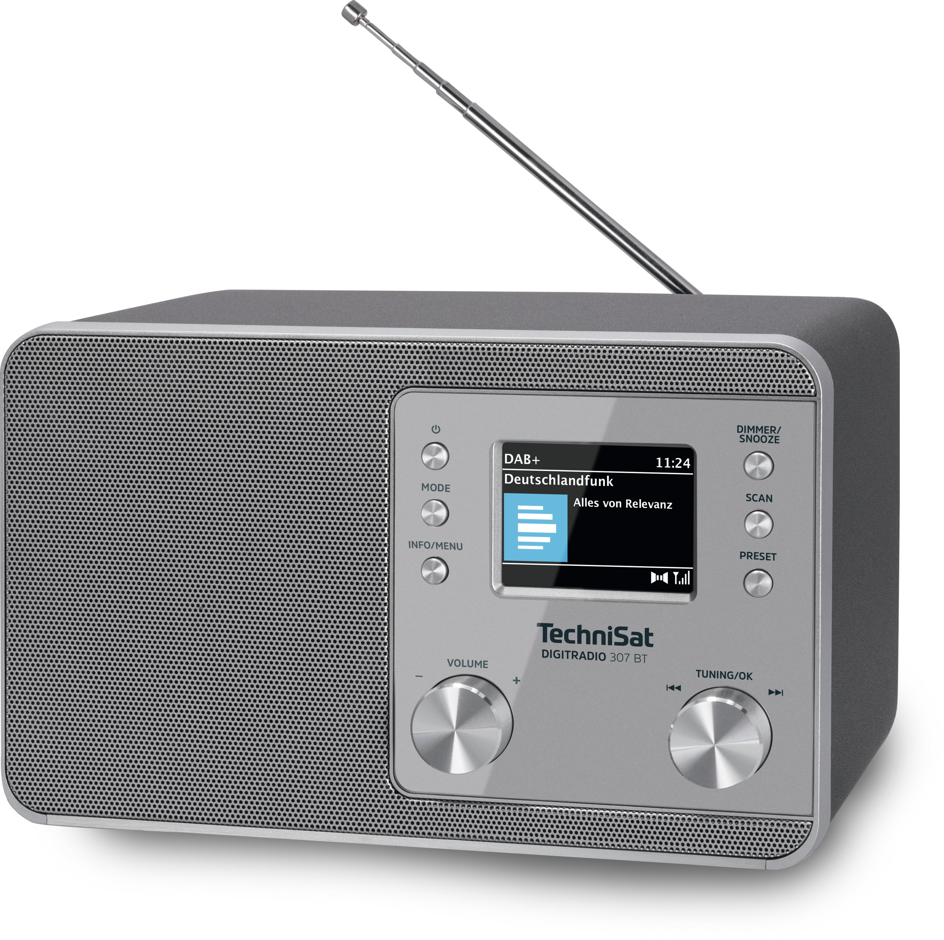 Una radio TechniSat DIGITRADIO 307 BT con uno schermo che mostra una stazione radio.