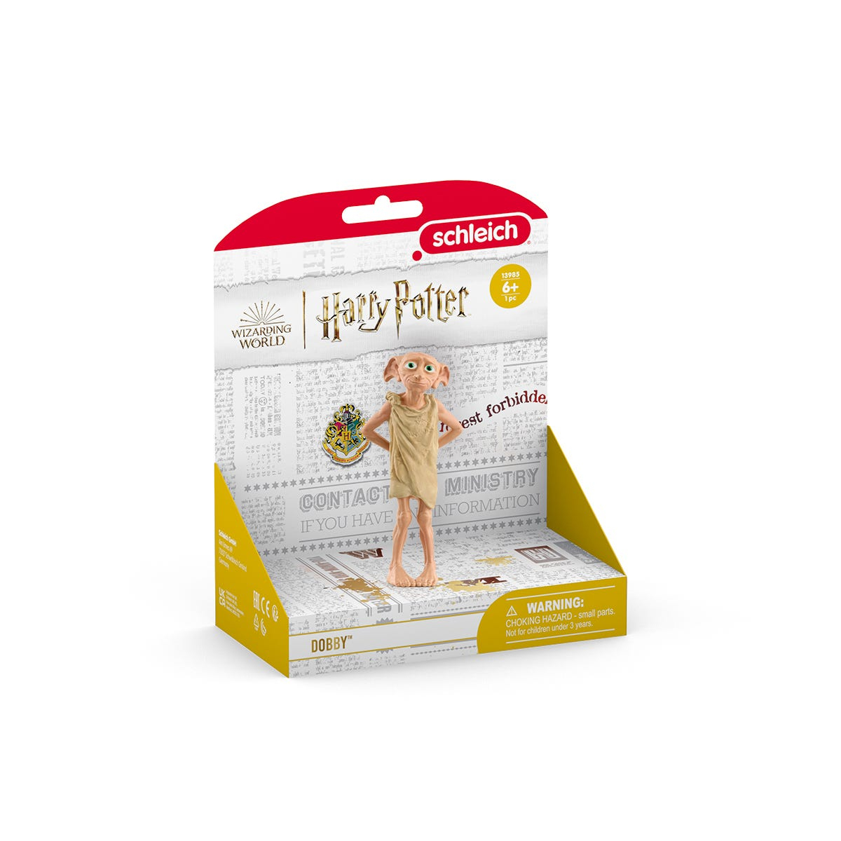 Dobby-Figur aus Harry Potter in einer Displaybox mit Text und Logo.