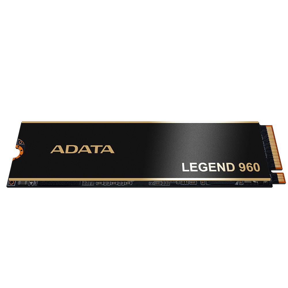 Czarny i złoty dysk SSD NVMe ADATA LEGEND 960 M.2 z logo ADATA na górze.
