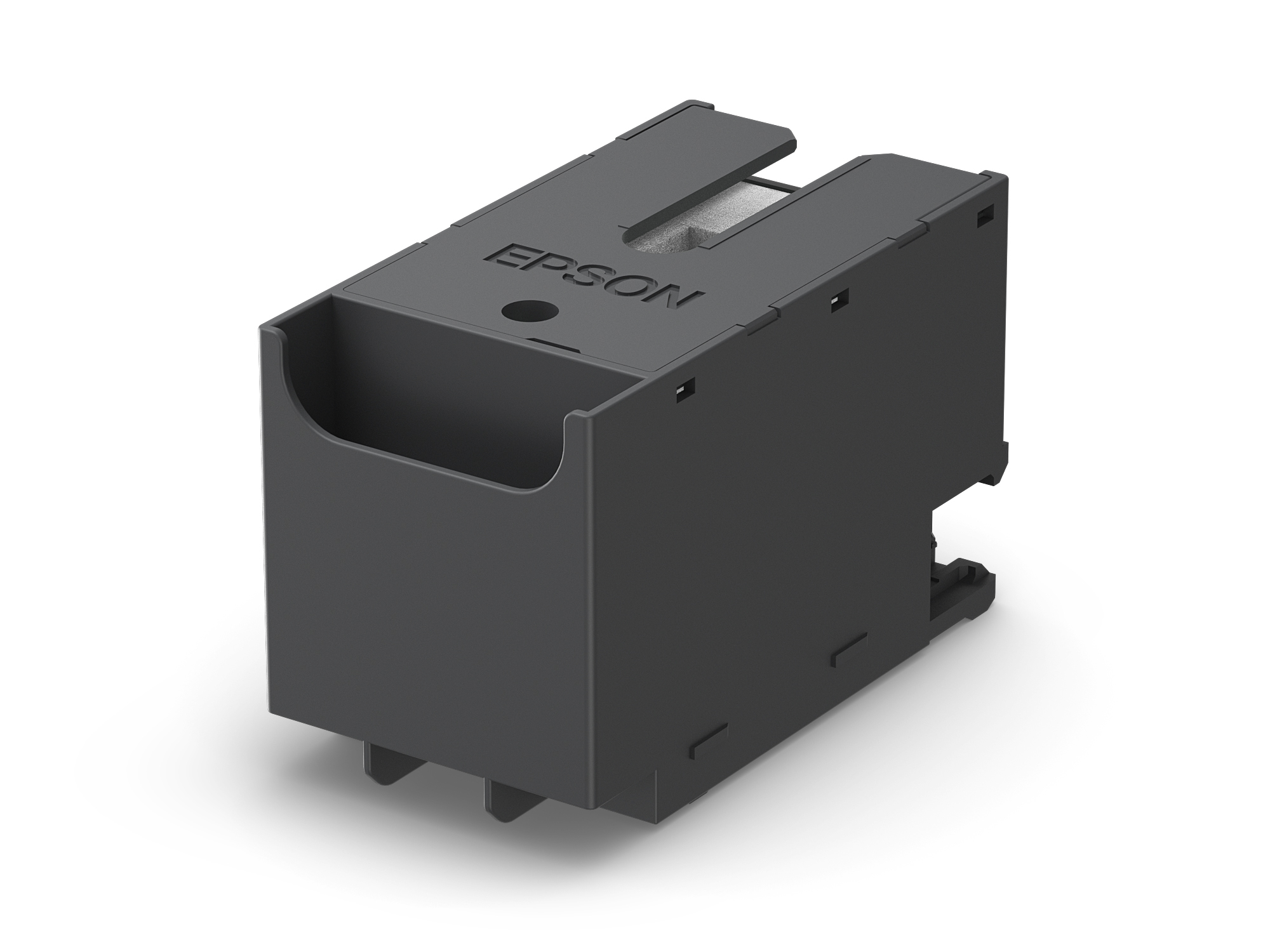 Ein schwarzer Epson-Tintentank für einen Drucker, mit sichtbarem Epson-Logo.