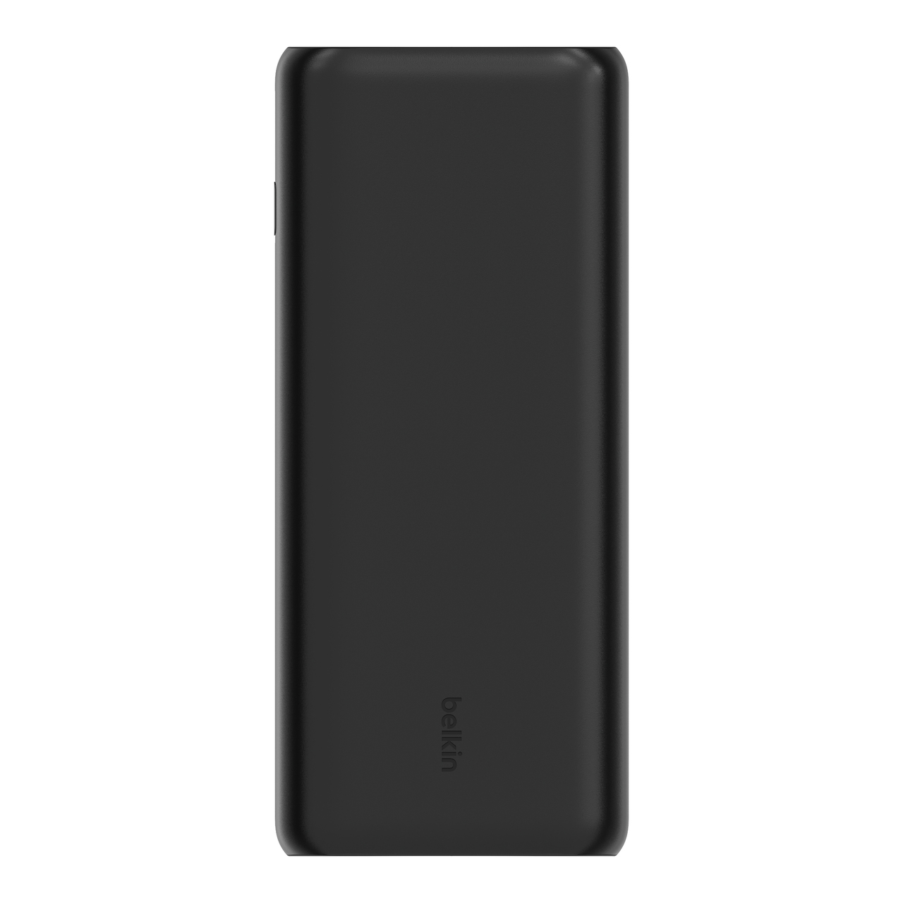 Un power bank nero, rettangolare e liscio, con il logo Belkin sul davanti. È un dispositivo solido e compatto.