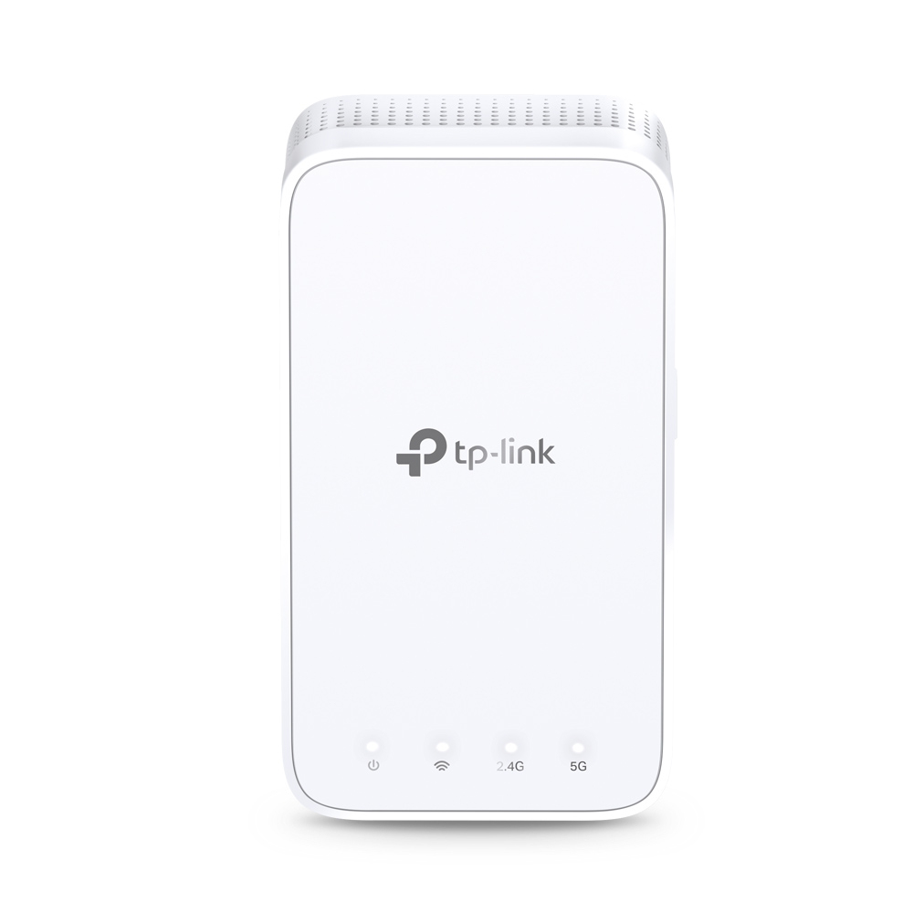 Białe urządzenie tp-link z trzema małymi światełkami i logo tp-link.